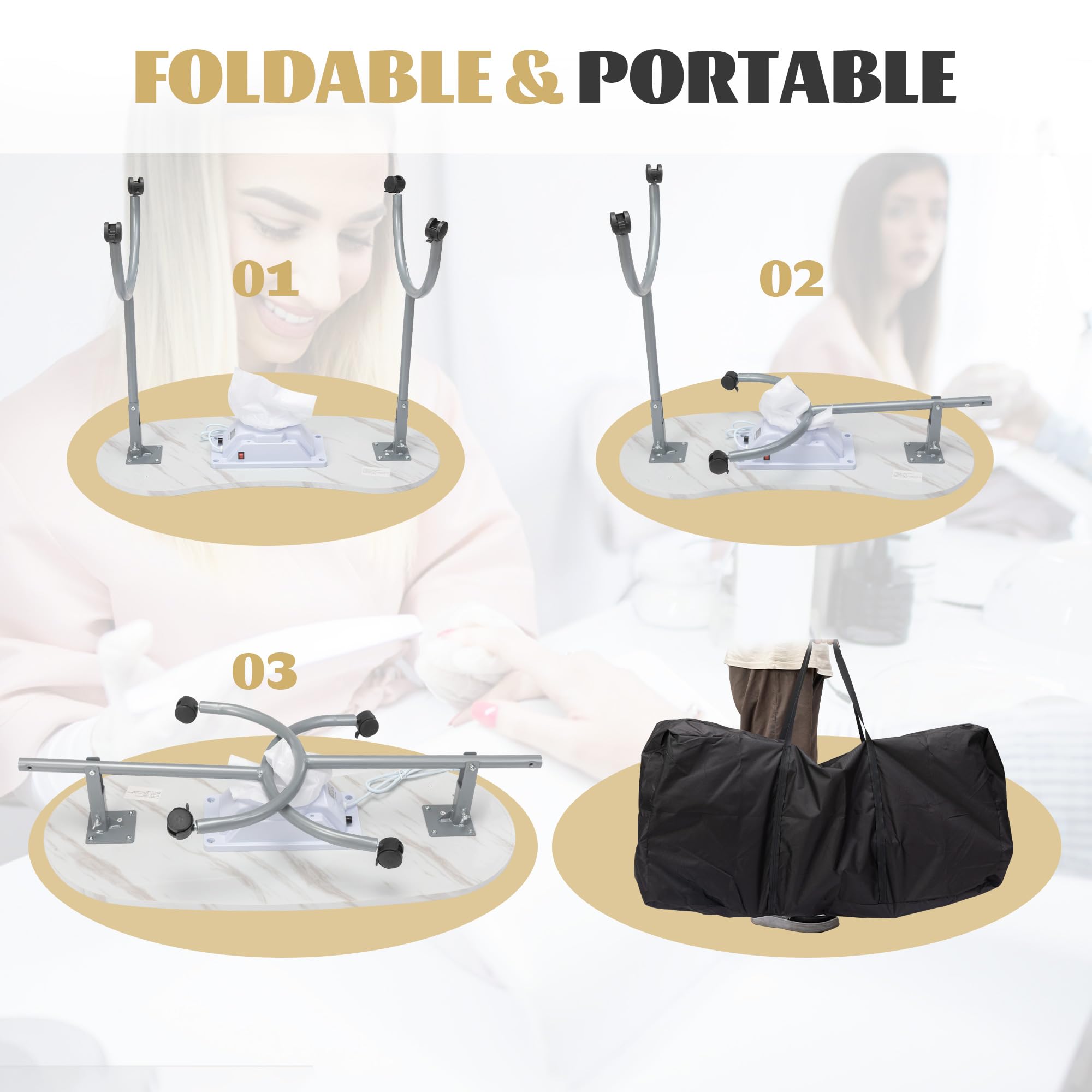 JAXPETY Portable Manicure Table with Electric Dust Collector - Professional Nail Technician Desk Workstation with 4 Lockable Wheels & Carry Bag - White | Perfect for Salon, Spa & Mobile Nail Services
