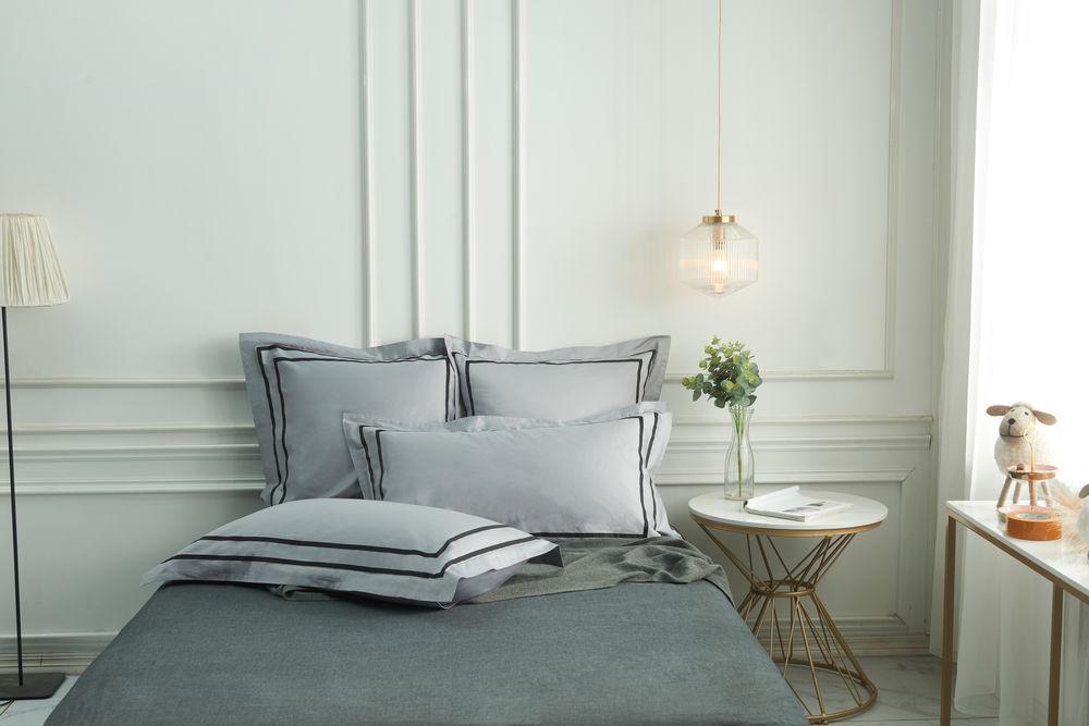 Prestigio Cliff Grey Black Grosgrain Border Euro Sham Pillowcase - Luxury Hotel Style Bedding for Upscale Home Decor & Guest Room Styling