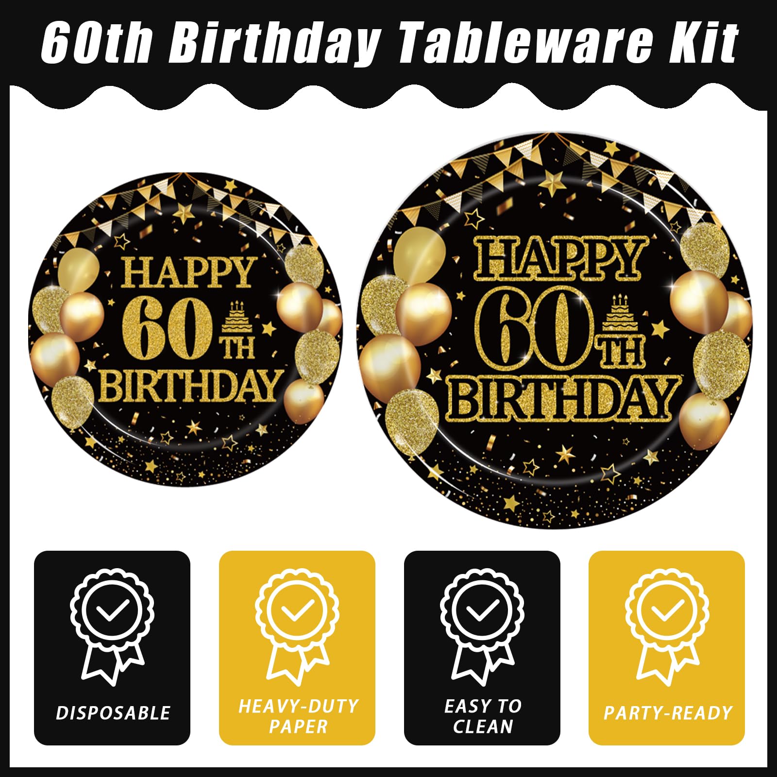 96-Piece 60th Birthday Party Tableware Set - Back in 1965 Themed Decorations for Men & Women | Cheers to 60 Years Disposable Paper Plates, Napkins, Forks & Favors (Serves 24) - Perfect for Milestone Celebrations, Retirement Parties & Golden Anniversary Events