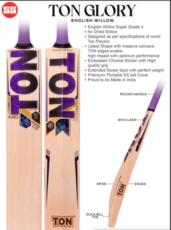 SS Ton Glory Adult Cricket Bat - Premium English Willow Cricket Bat for Men & Women - Perfect for Professional Matches, Training & Backyard Cricket Games