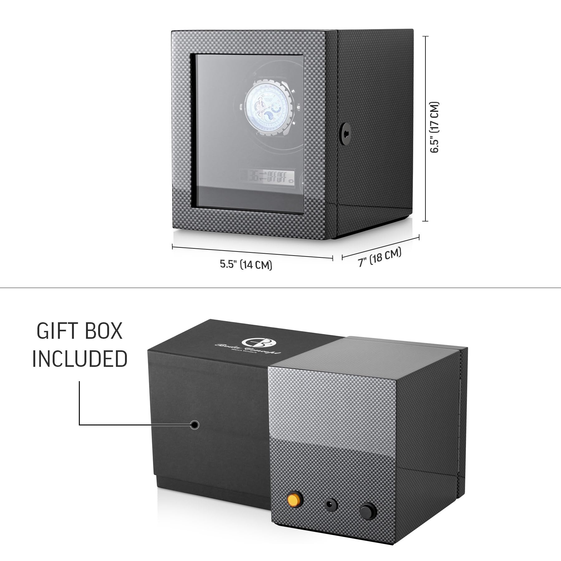 Premium 9-Watch Winder with LED Interior Lighting & Storage Drawer - Carbon Fiber - Perfect for Watch Collectors & Luxury Timepiece Display