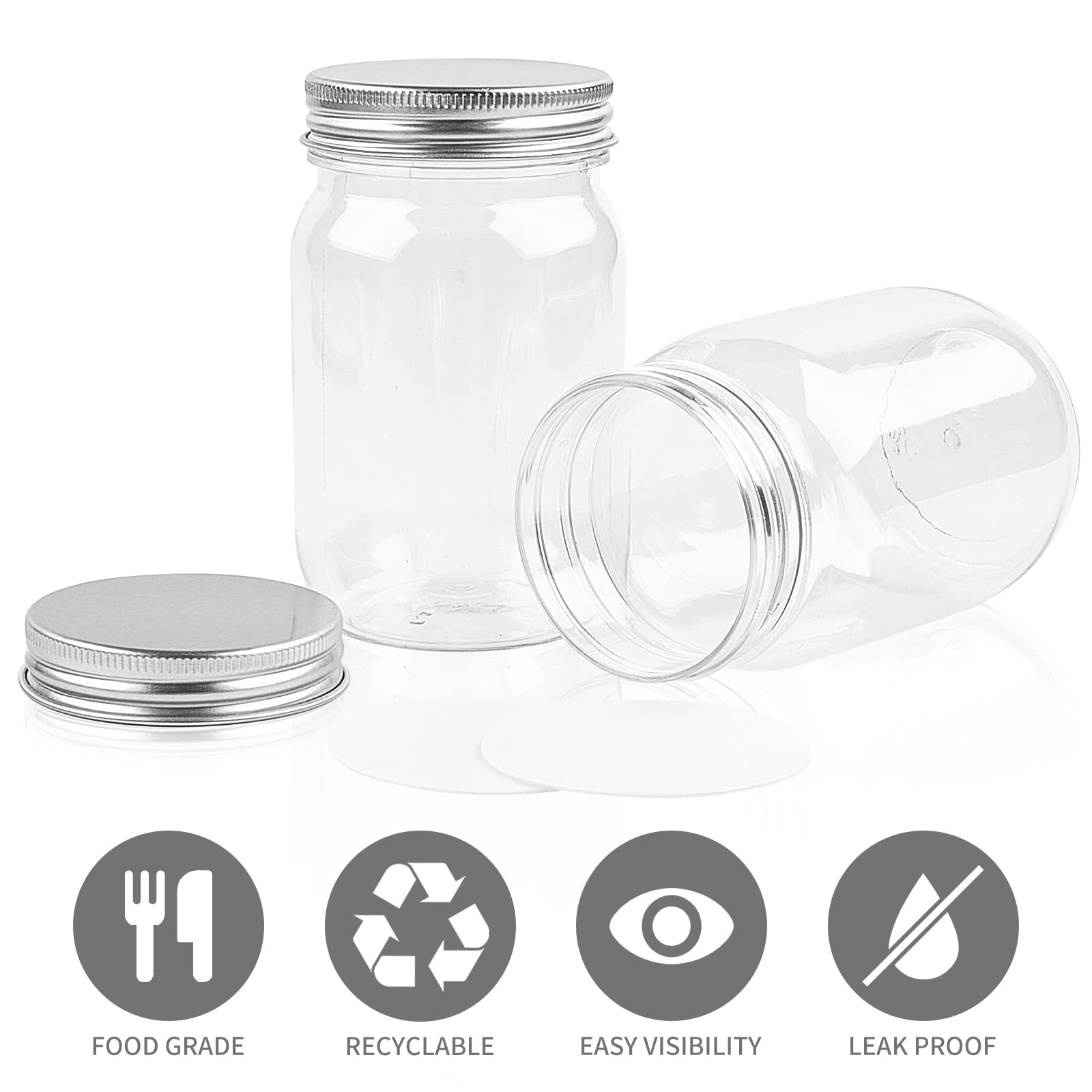 TUZAZO 12-Pack 8oz Clear Plastic Mason Jars with Screw-On Lids - BPA Free Refillable Round Containers for Slime, Spices, Candles & DIY Crafts - Perfect for Kitchen Pantry, Bathroom & Craft Room Organization