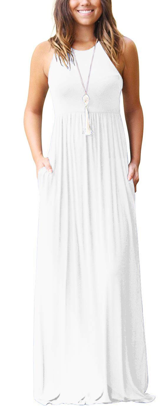 GRECERELLE Women's Floral Print Sleeveless Racerback Maxi Dress with Pockets - Casual Summer Long Dress for Beach, Vacation, and Outdoor Parties