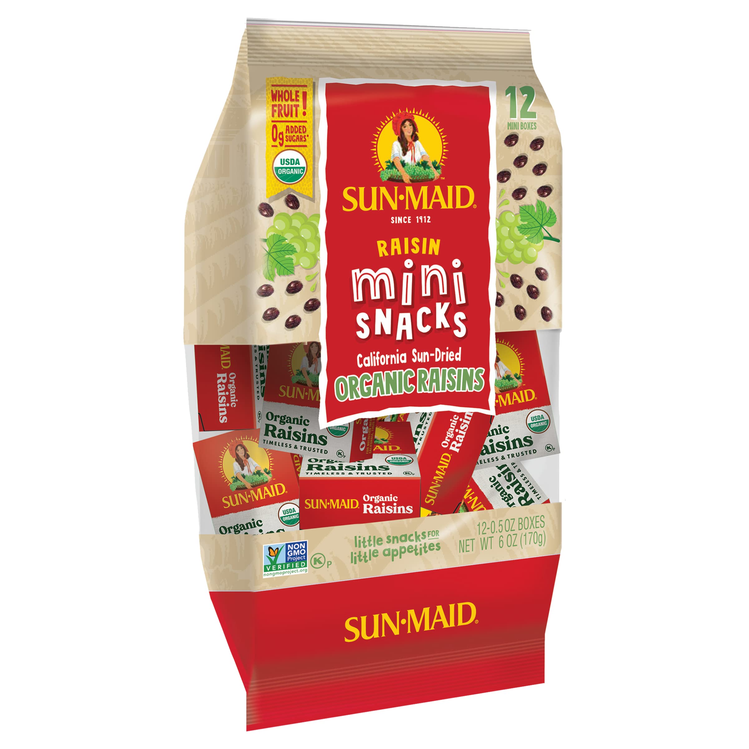 Organic Sun-Maid Raisins - Healthy Dried Fruit Snacks (6oz Pack of 5) | Perfect for Lunchboxes, Baking & On-the-Go Snacking