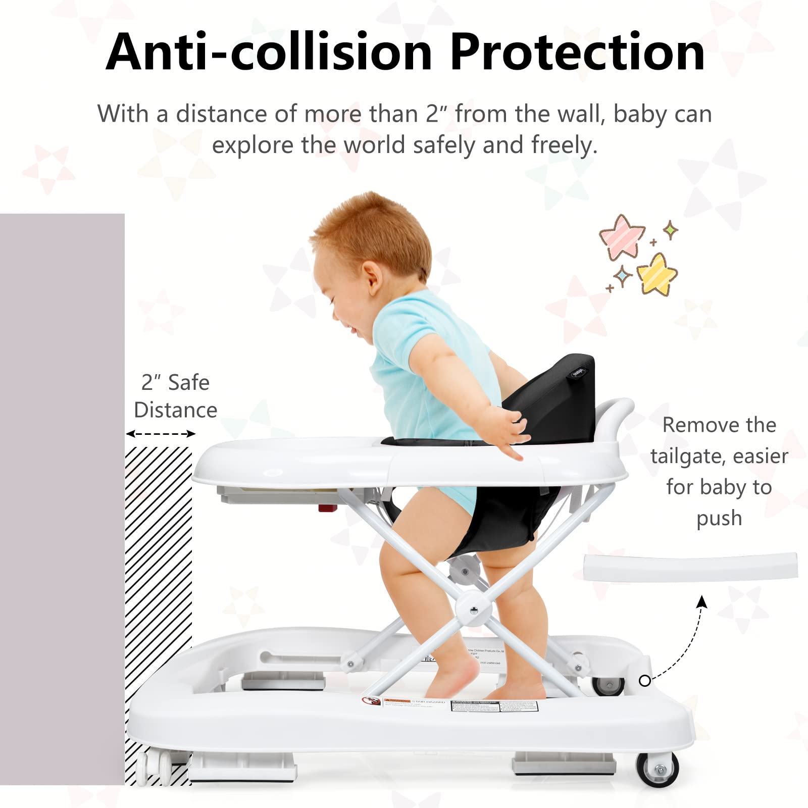 INFANS 3-in-1 Foldable Baby Walker with Adjustable Speed Wheels & Safety Bumper | Convertible Learning Walker, Push Walker & Seat for Toddlers | Anti-Rollover Design & Detachable Seat Cover | Perfect for Indoor Learning & First Steps (Black)