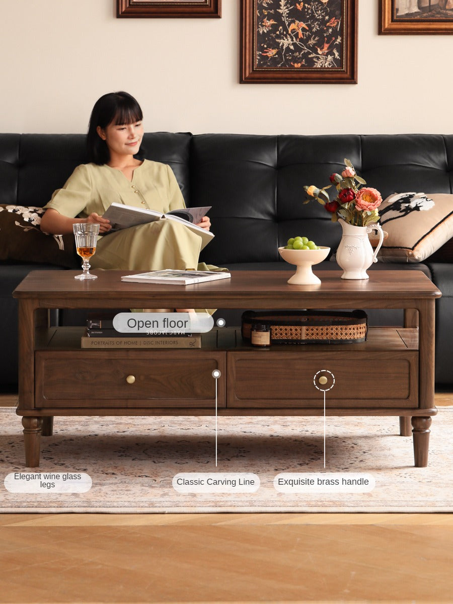 Solid Black Walnut Wood American Retro Coffee Table - Mid-Century Modern Style for Living Room, Lounge & Office Decor