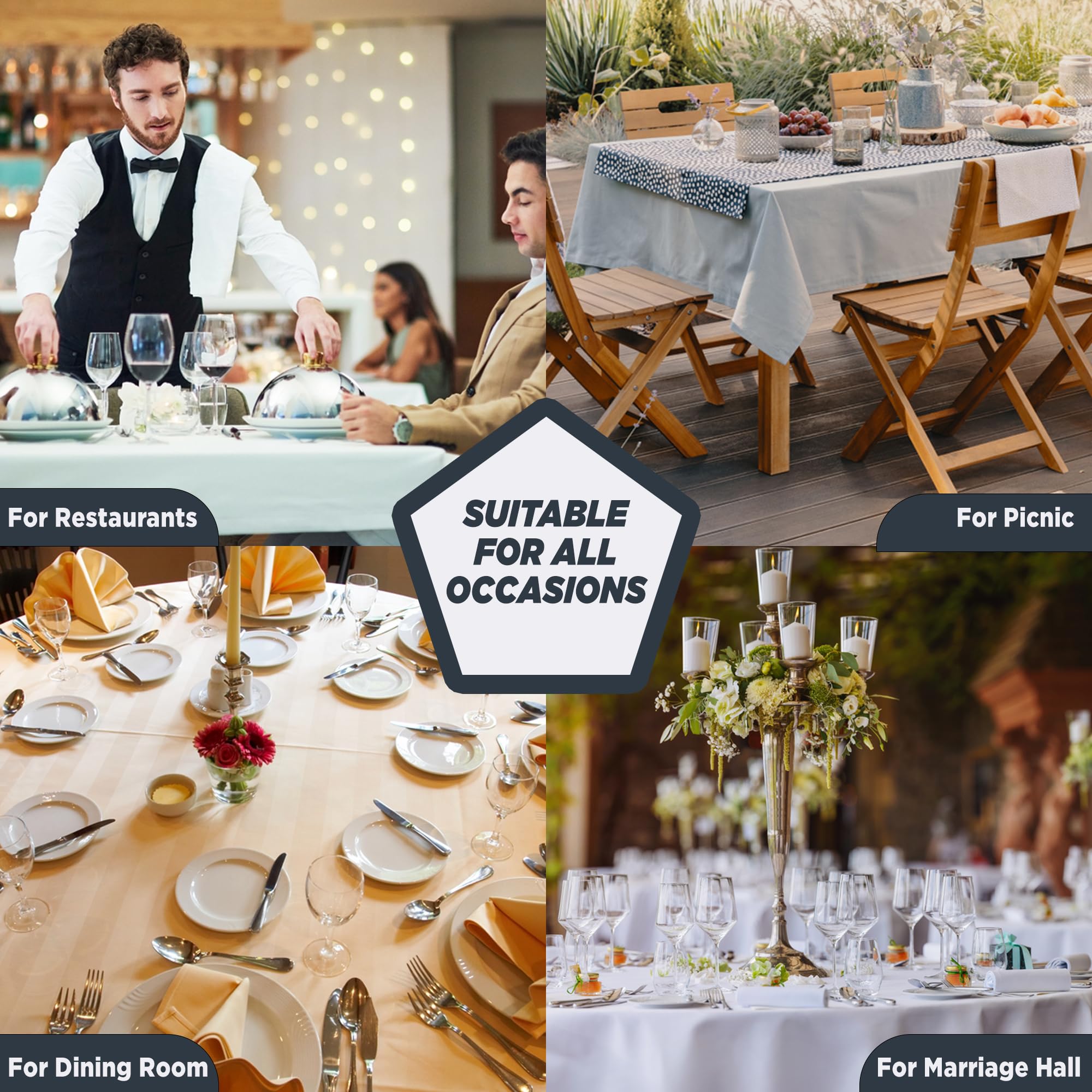 Premium 108-Inch Round Tablecloth - White Polyester Cotton Blend Washable Table Cover for Dining, Christmas Party, Wedding & Events (Pack of 10) - Spill-Proof & Wrinkle-Resistant for Easy Entertaining