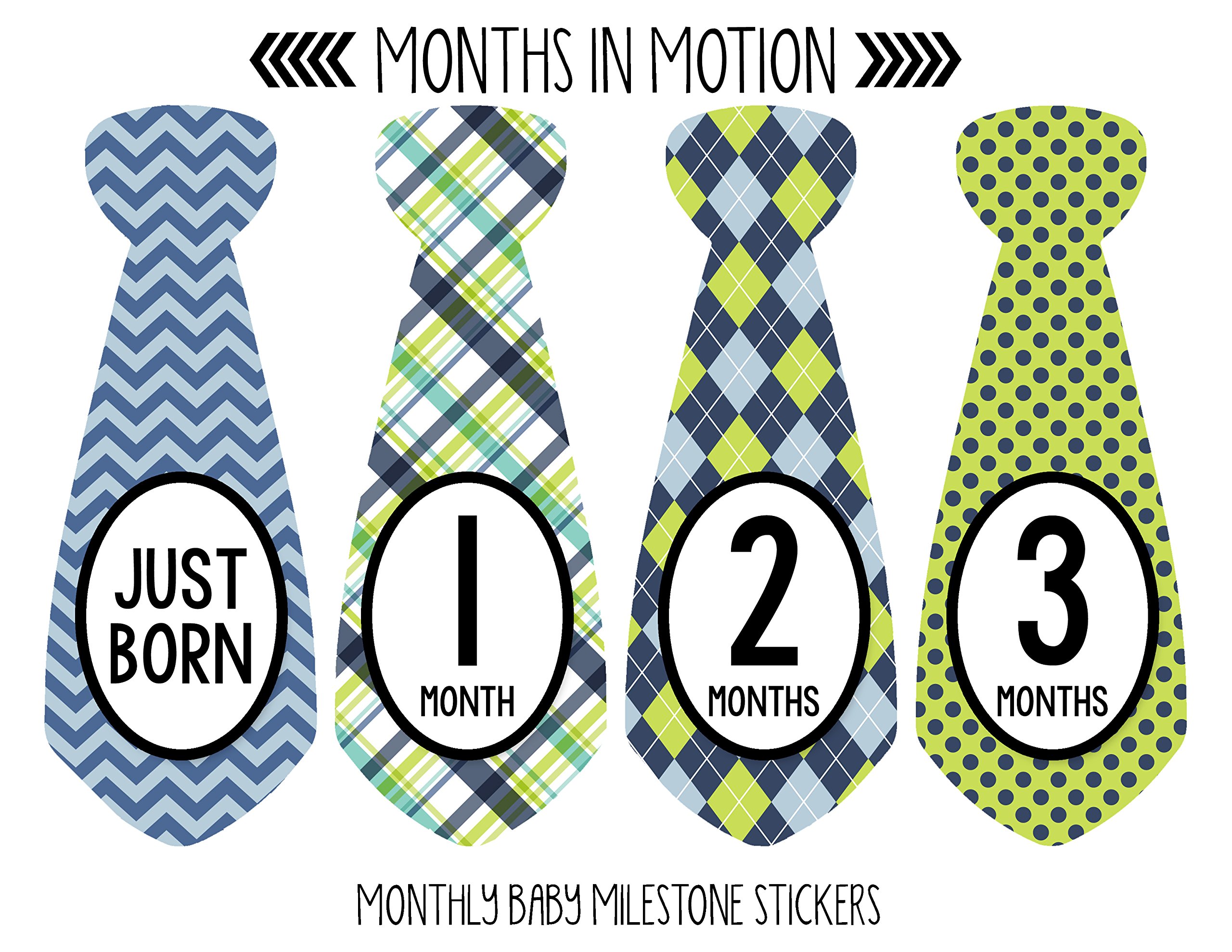 Baby Monthly Milestone Necktie Stickers - Newborn Boy Growth Photo Props - 20-Pack for Monthly Photos, Baby Showers & First Birthday Decorations