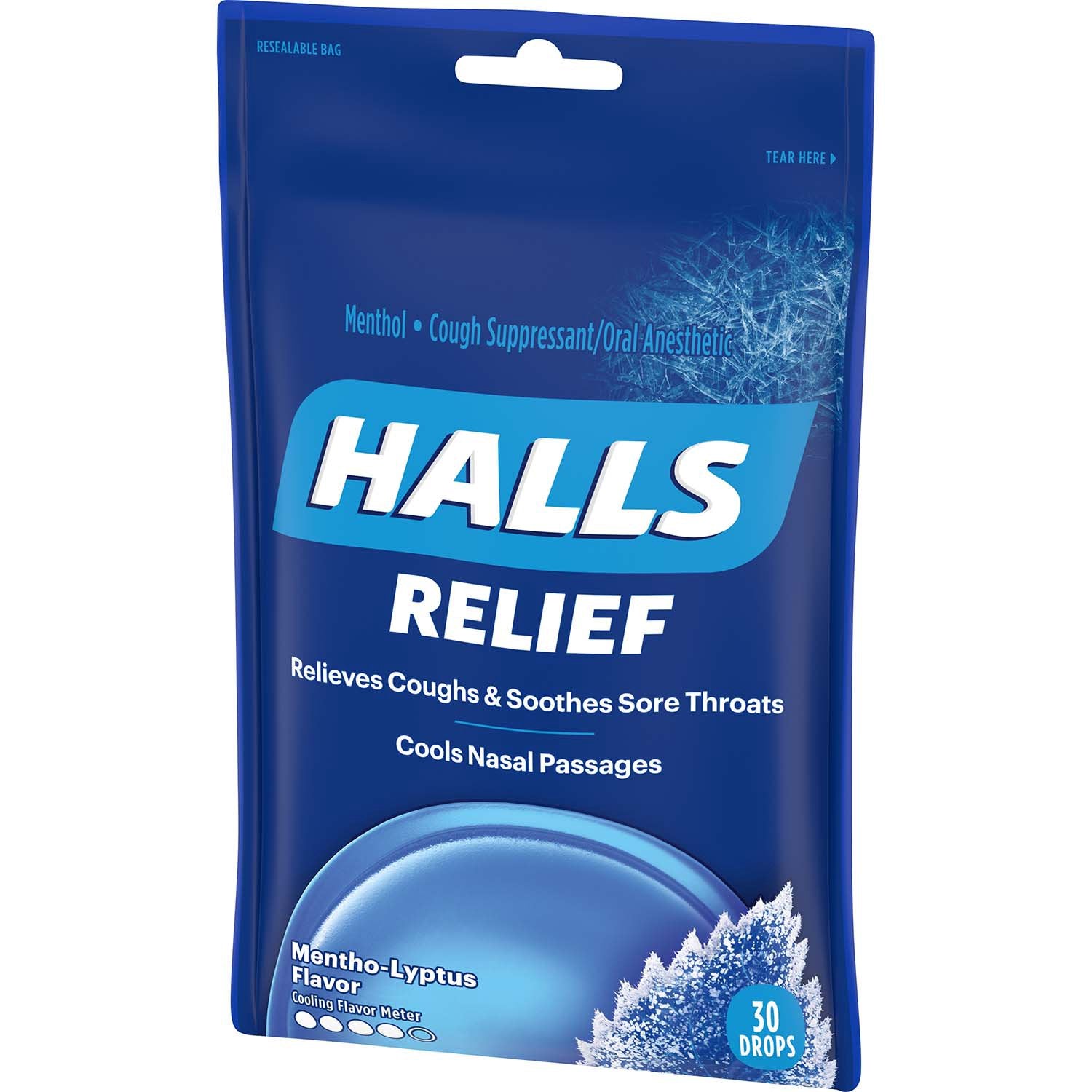 Halls Cold and Cough Relief Lozenges - 5.4 mg Strength, 30 Count Bag - Soothe Sore Throat & Cough Relief for Adults - Perfect for Travel, Work & Home Use