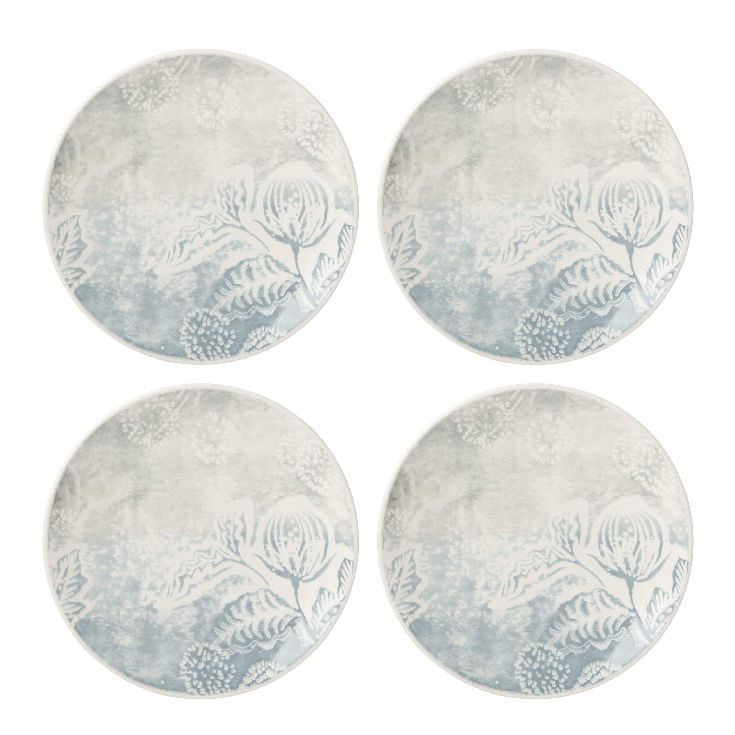 Lenox Textured Neutrals Floral 4-Piece Accent Plates Set - 4.25 LB, Elegant Blue Dinnerware for Fine Dining & Special Occasions