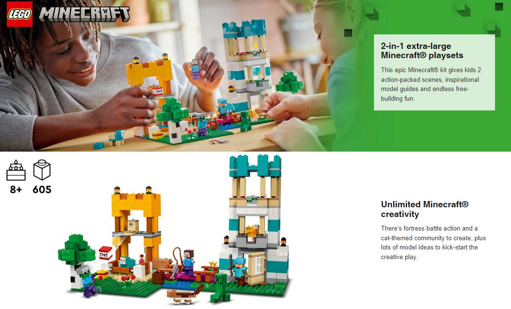LEGO® Minecraft® The Crafting Box 4.0 Building Set - 400+ Pieces for Creative Construction - Perfect for Kids & Minecraft Fans - Build, Play & Display