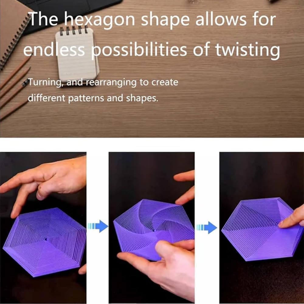 3D Printed Fractal Fidget Hexagon Toy - Kinetic Desk Spinner, Infinity Cube & Mindful Meditation Sensory Tool for Adults - Perfect for Stress Relief, Office Focus & Anxiety Management