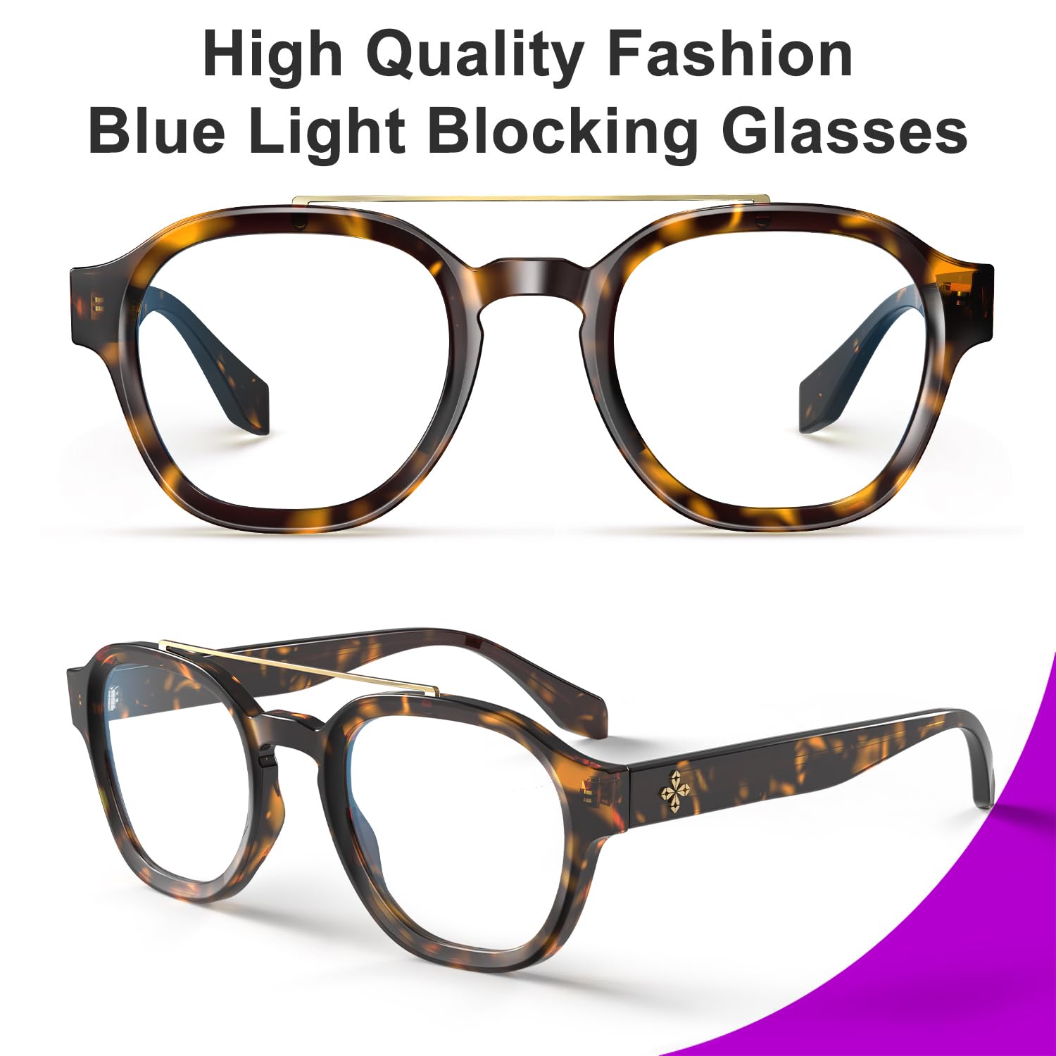 Sanford Aviator Square Blue Light Blocking Glasses for Men & Women - Reduce Eye Strain for Computer, Gaming & Digital Screen Use