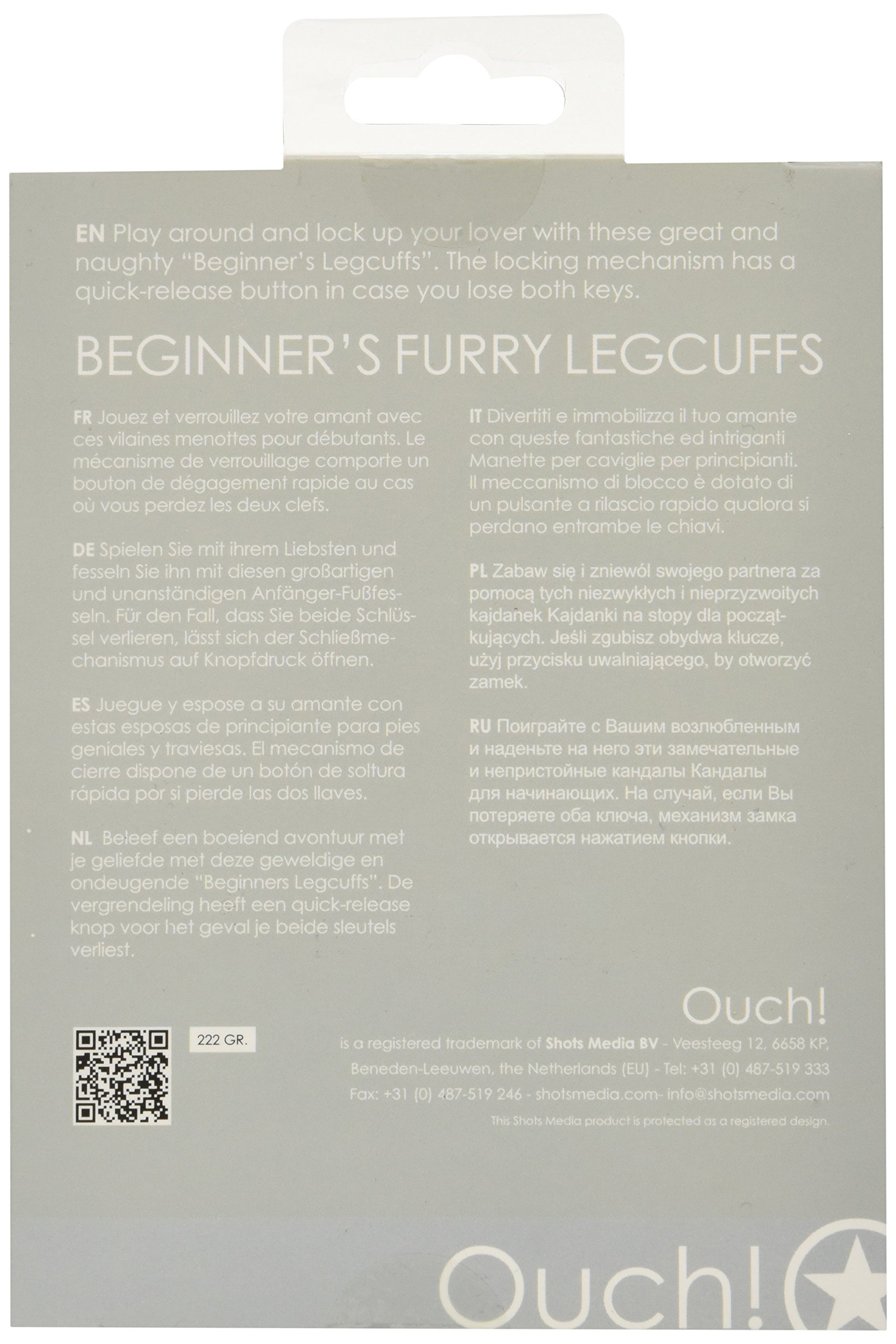 Ouch! by Shots America - Beginner's Furry Leg Cuffs in White - Soft Restraints for Cosplay, Roleplay & BDSM Beginners