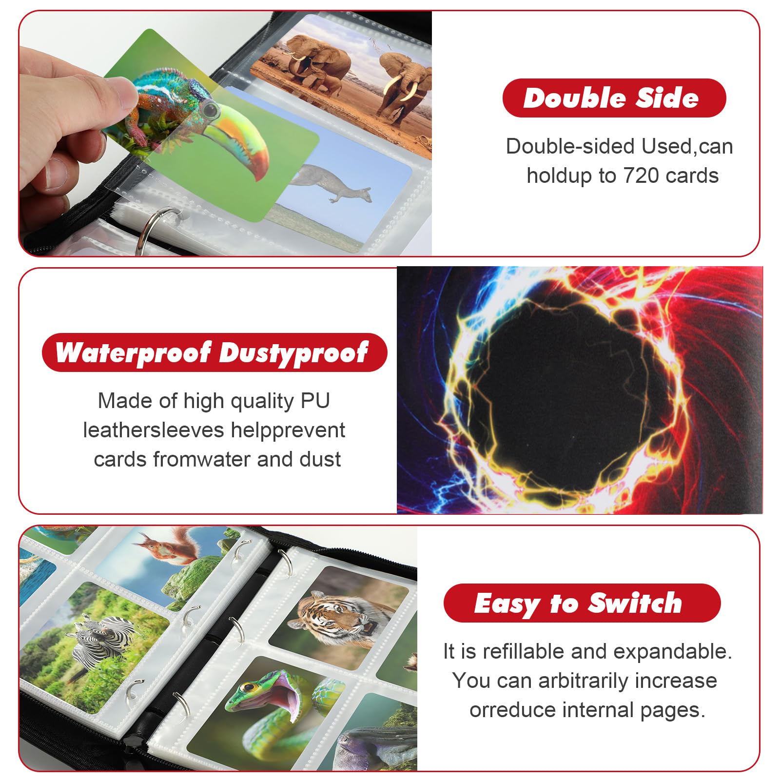 Premium 4-Pocket Trading Card Binder - Holds 400 Cards with 50 Removable Sleeves | Compatible with Pokemon, Football, TCG & Sports Cards | Durable Black Collector Album for Card Storage & Display | Perfect for Gaming Tournaments, Collectors & Card Trading Events