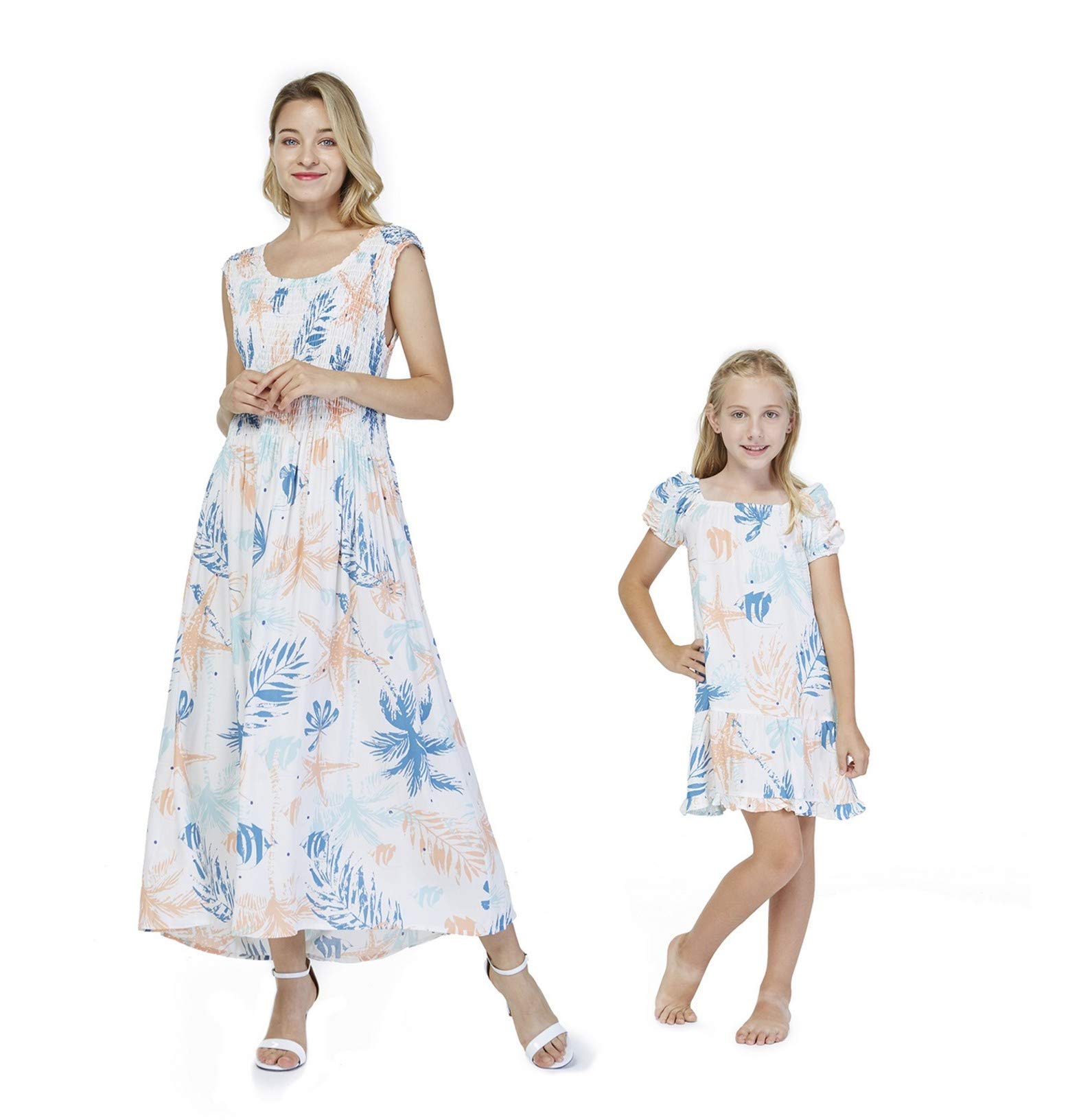 Mother & Daughter Matching Hawaiian Luau Maxi Dresses - Floral Print Beach Muumuu for Women & Girls | Perfect for Family Vacations, Beach Parties & Summer Outfits