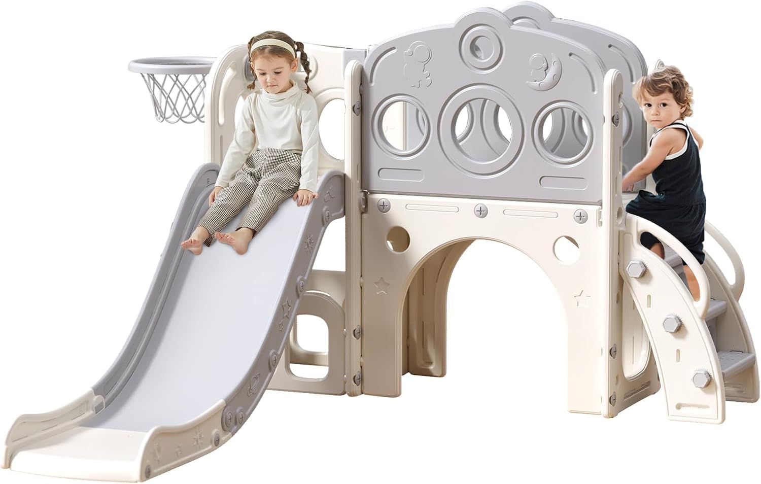 UBRAVOO Extra Long Baby Slide with Playpen, Storage Space & Non-Slip Steps - Freestanding Toddler Slide for 1-6 Month Olds - Indoor & Outdoor Play for Home, Backyard, Daycare