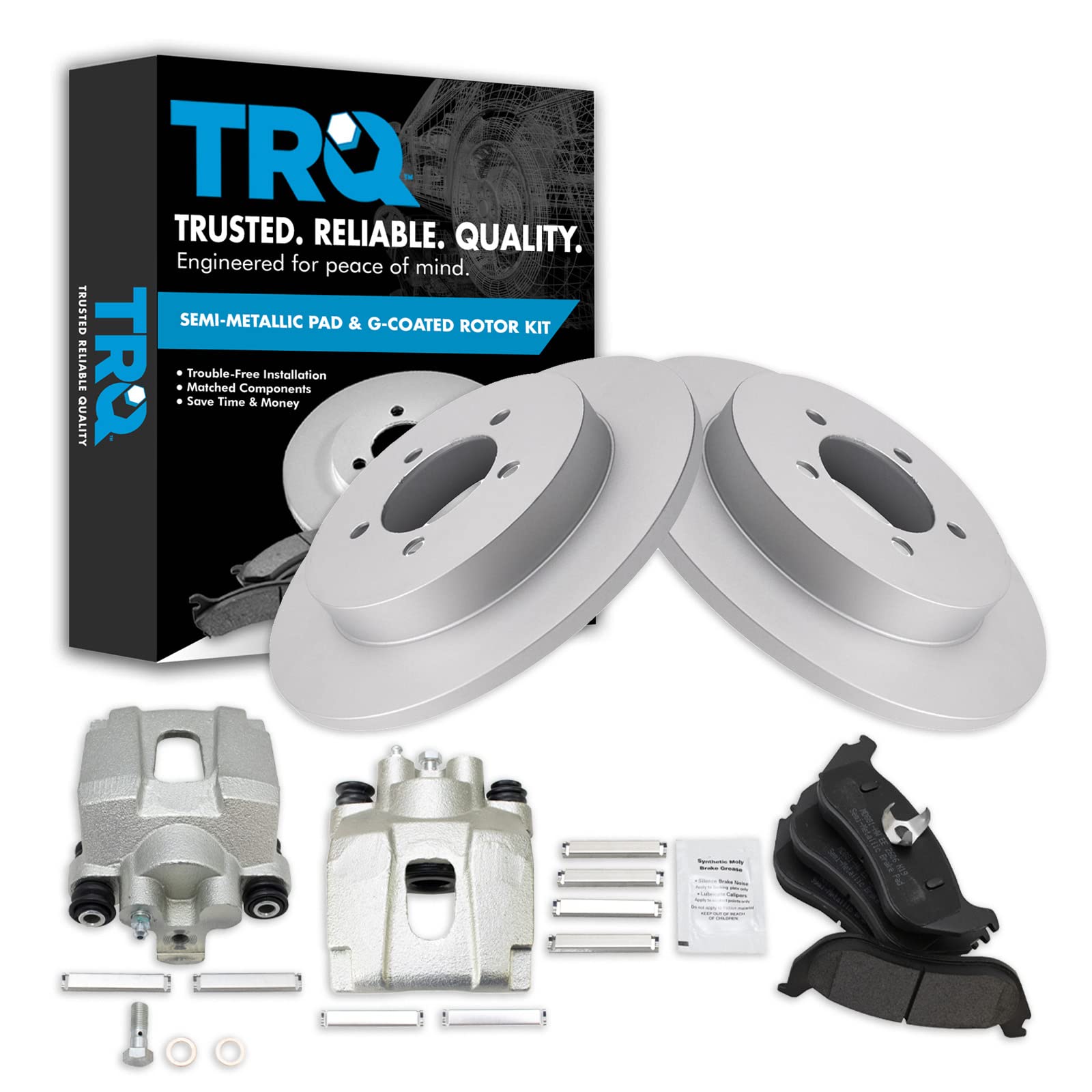 TRQ Rear Brake Pad and Rotor Kit - Semi-Metallic Brake Pads with G-Coating - Compatible with 2002-2005 Ford Explorer & Mercury Mountaineer - Perfect for Daily Commuting and Off-Road Adventures