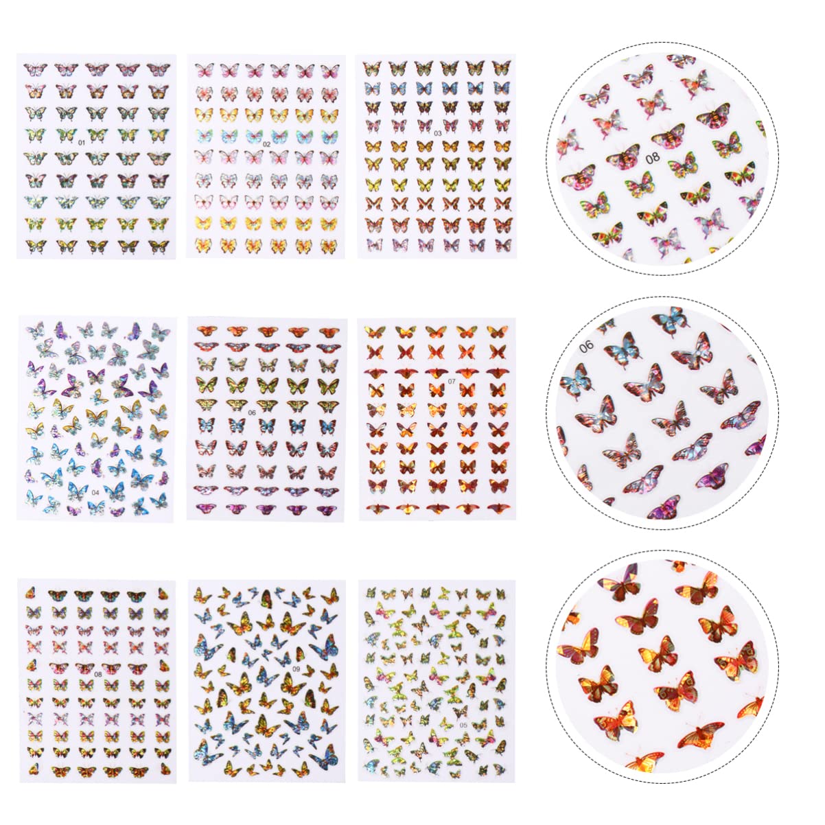 EXCEART 9 Pcs Butterfly Nail Art Stickers - Self-Adhesive Glitter Manicure Decals for Gel Polish, Colorful Nail Tips Decorations - Perfect for DIY Nail Art, Salon Manicures & Party Nail Designs