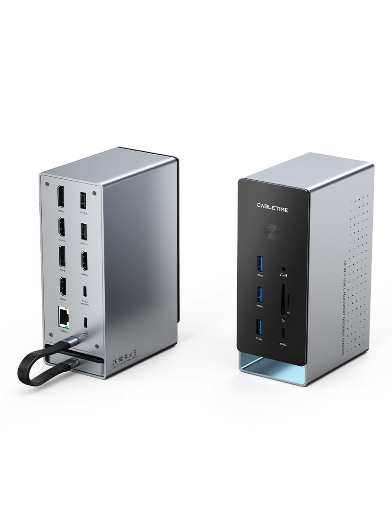 18-in-1 8K DisplayLink Docking Station with Triple Monitor Support for Mac & Windows - Perfect for Home Office, Gaming & Multi-Tasking Setup
