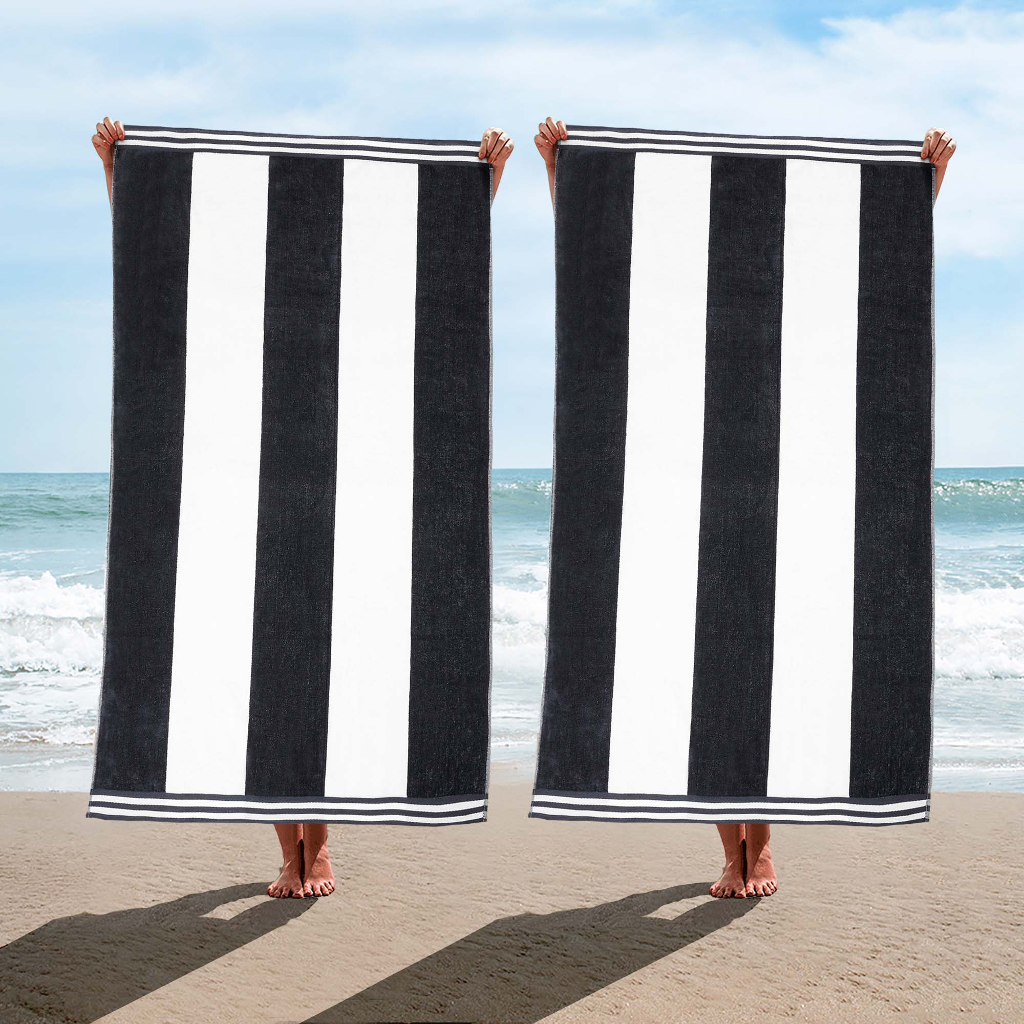 Premium Cabana Stripe Oversized Cotton Beach Towel Set of 2, 4, or 6 - Soft, Absorbent & Quick-Drying for Pool, Beach, Vacation & Spa Use