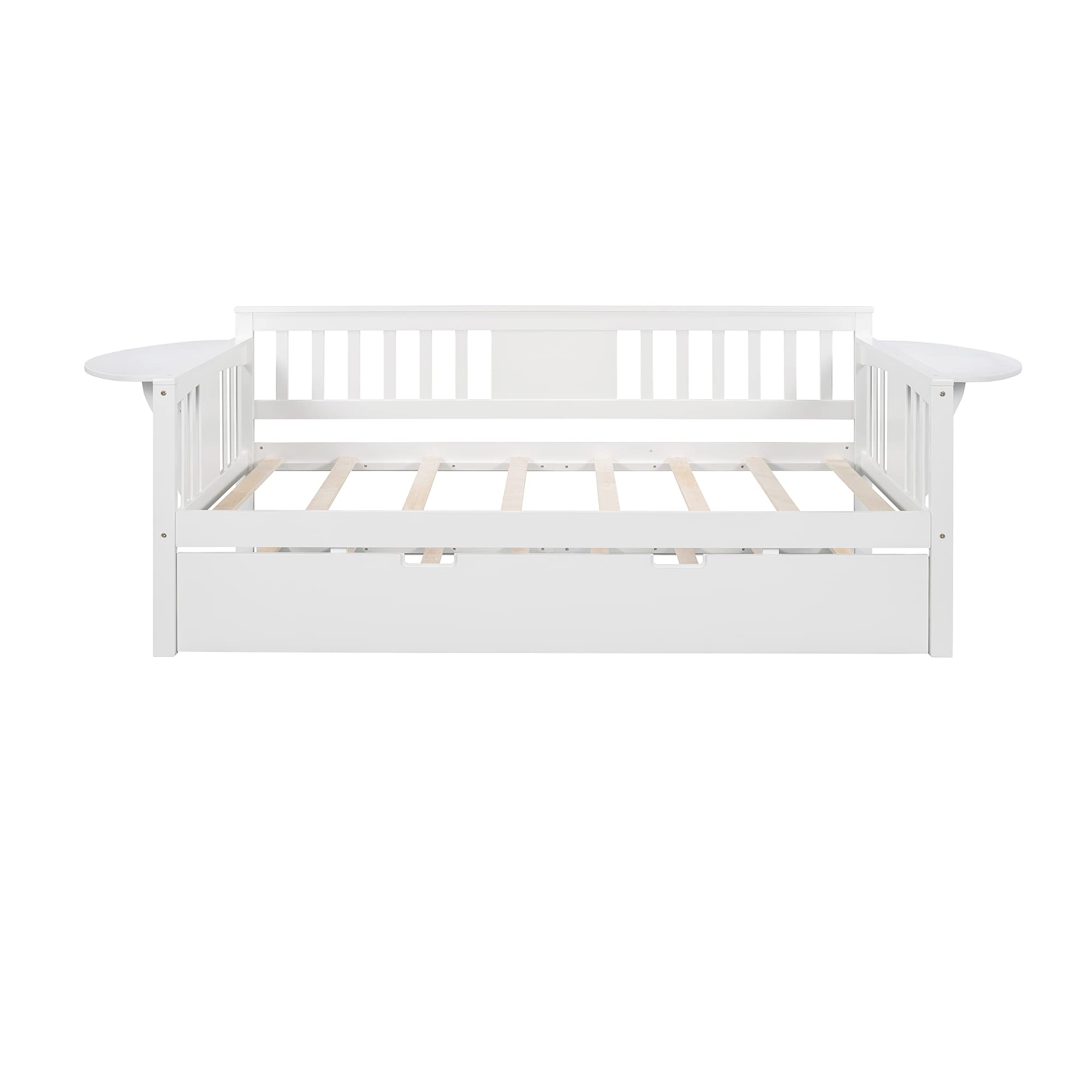 Solid Wood Twin Daybed with Trundle Bed - White Wooden Daybed Frame with Side Tables - Convertible Sofa Bed for Bedroom, Living Room & Guest Room - Perfect for Small Spaces, Sleepovers and Multi-Purpose Use