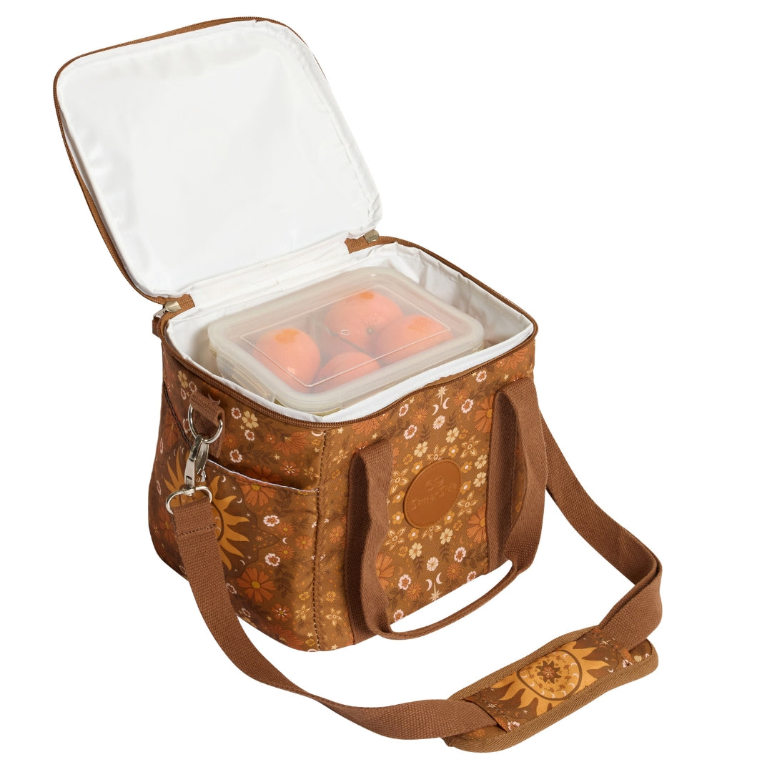 Boho Sun Brown Mini Cooler - Portable Insulated Picnic Cooler for Beach, Camping, and Outdoor Adventures