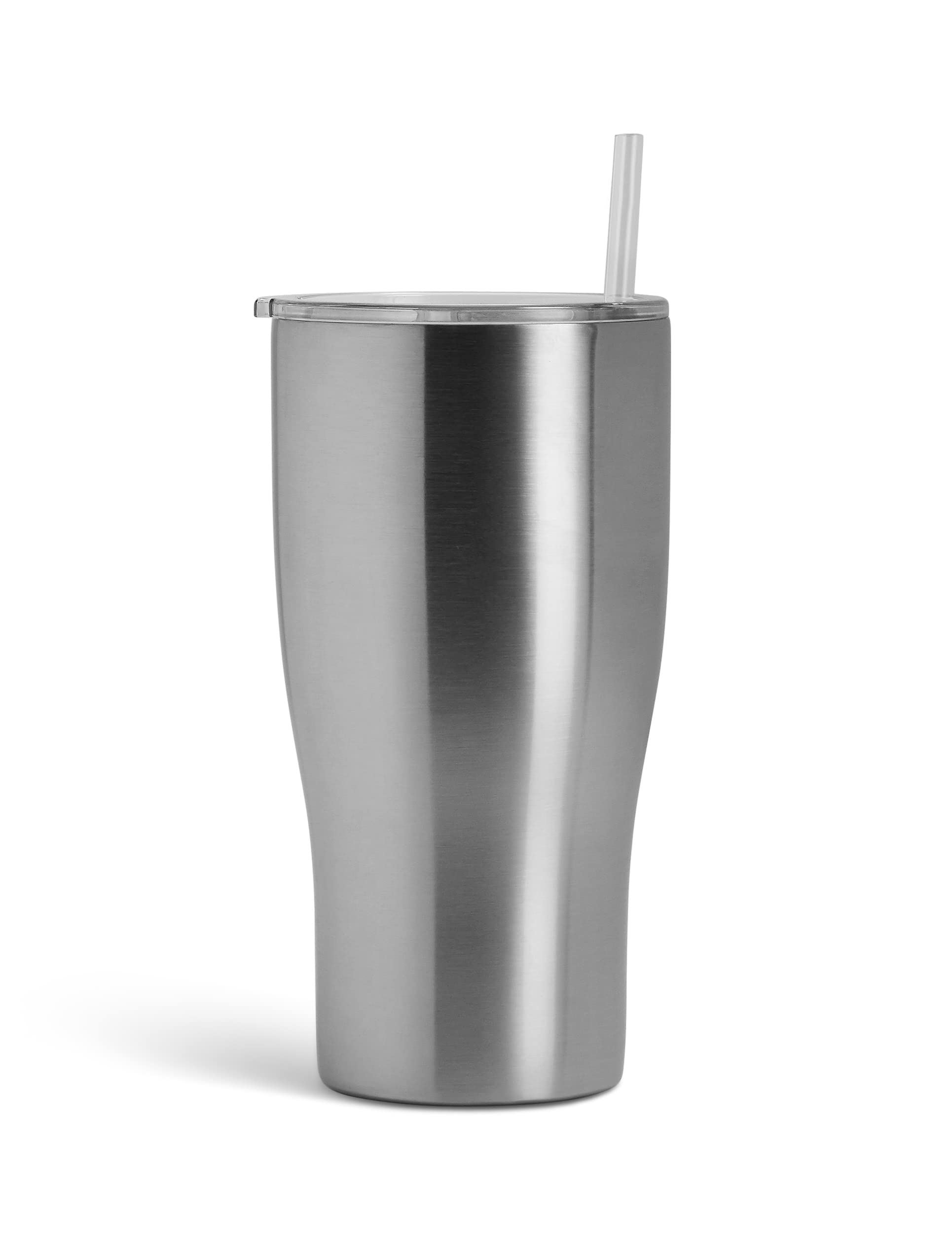 Makerflo Silver 30 oz Curve Stainless Steel Tumbler - Pack of 25 with Lid & Straw | DIY Customizable Cup for Epoxy, UV DTF, Vinyl & Laser Engraving | Perfect for Personalized Gifts, Promotional Events & Craft Projects - Not for Sublimation