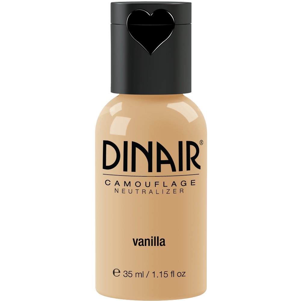 Dinair Airbrush Makeup Foundation in Vanilla 1.15 oz - Professional Camouflage Neutralizer for Scars, Acne, Tattoos, Vitiligo & Dark Circles | Full Coverage Liquid Foundation for Flawless Skin | Perfect for Bridal, Photography & Special Occasion Makeup