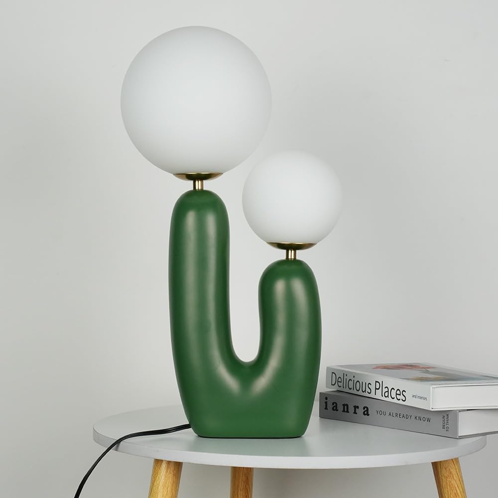 Meefad Modern 2-Light Bedside Table Lamp with Glass Shade - Green Globe Night Light for Bedroom, Reading & Nightstand - Perfect for Cozy Bedtime Reading & Ambient Lighting