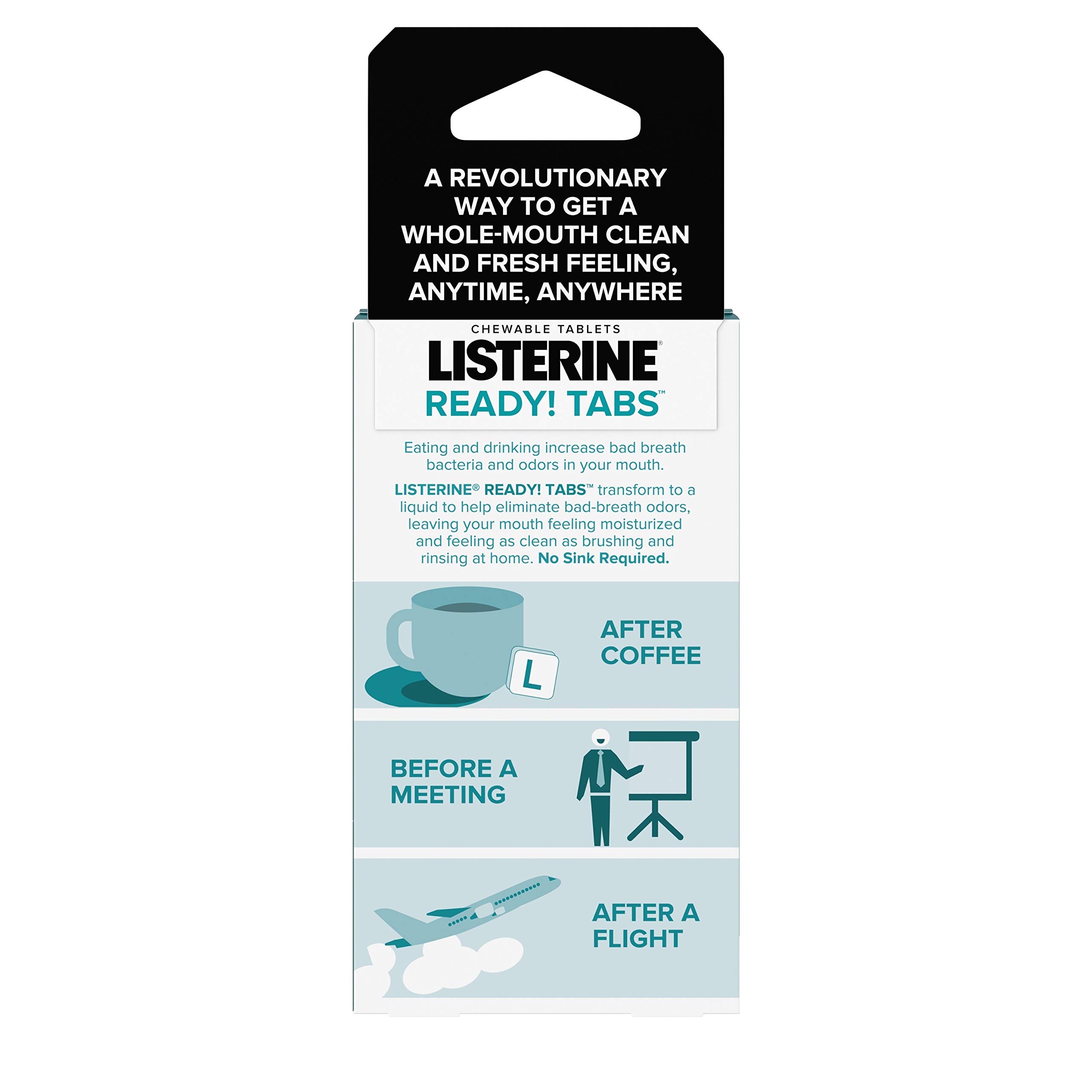 Listerine Ready! Tabs Chewable Tablets with Clean Mint Flavor - 24 Count Oral Care Tablets for Fresh Breath On-The-Go, Travel & Daily Use