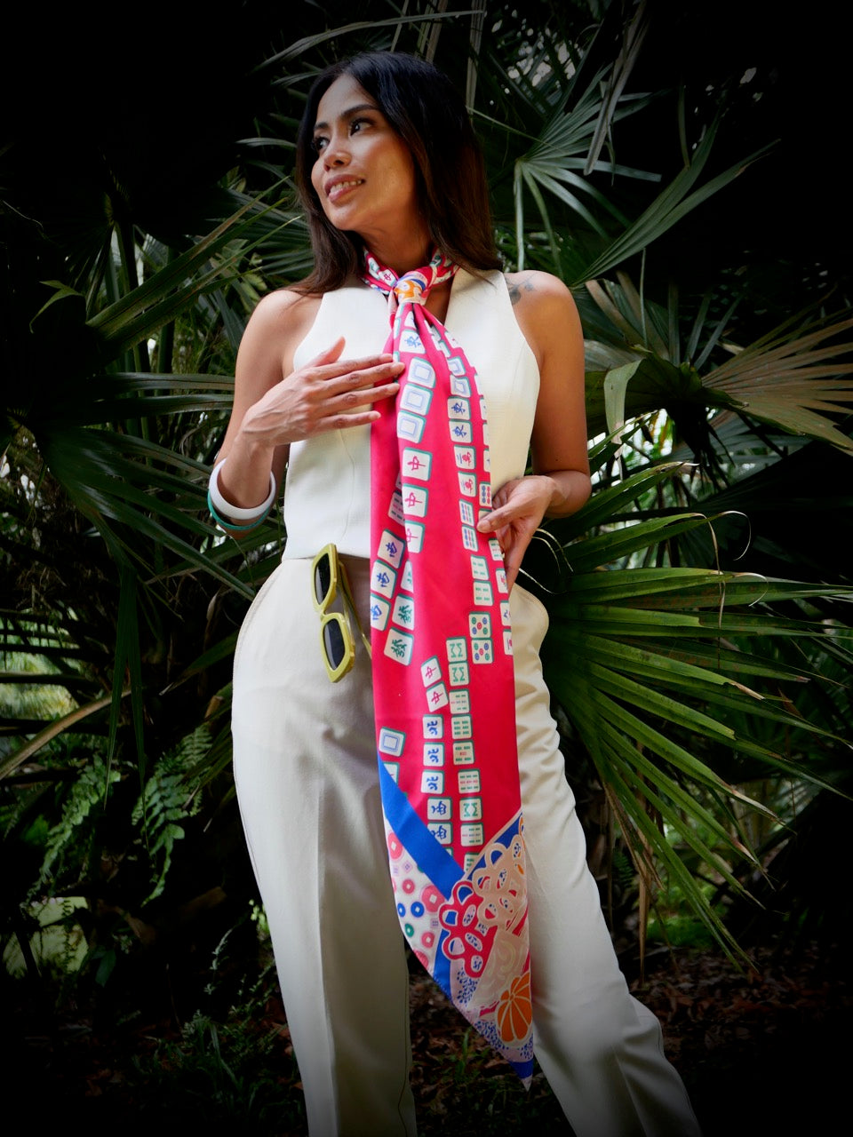 Aunty Carol's Premium Silk Scarf - Elegant Lucky Tiles Design | Perfect for Gifts, Weddings & Special Occasions