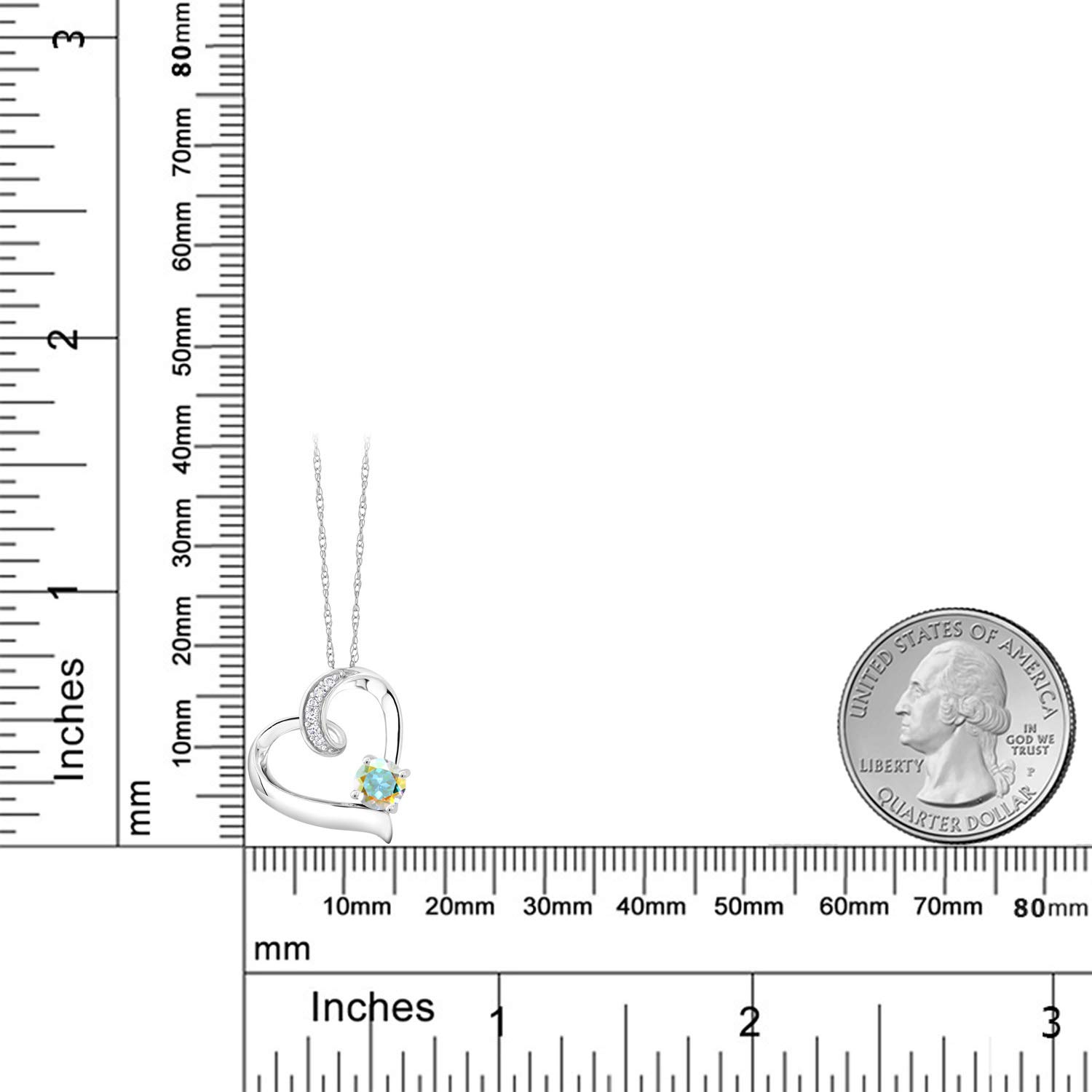 10K White Gold 5MM Round Birthstone & Lab-Grown Diamond Heart Pendant Necklace for Women | 18