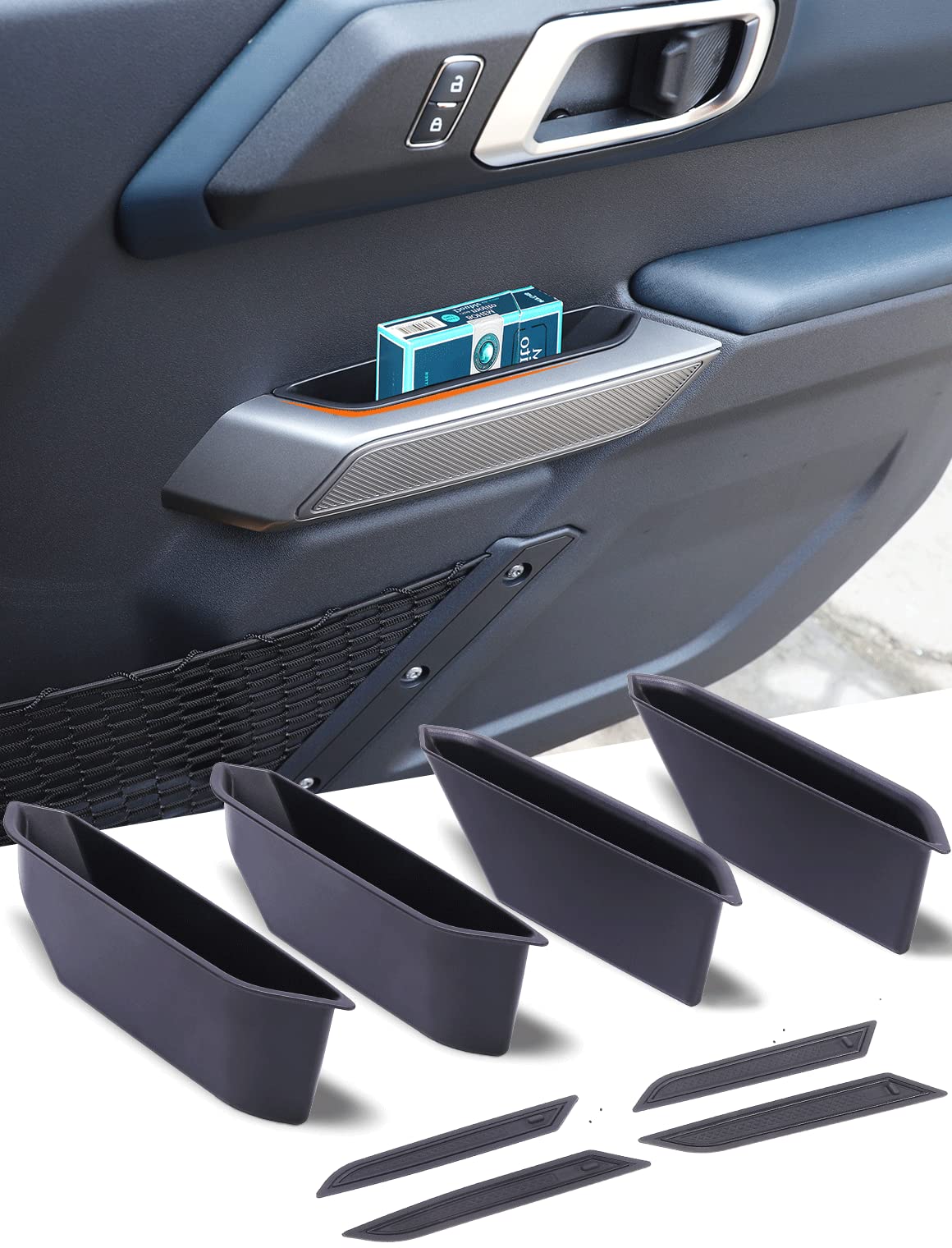ABS Door Handle Organizer for Ford Bronco 2021-2023 | 4-PC Black Storage Box | Car Accessories for Road Trips
