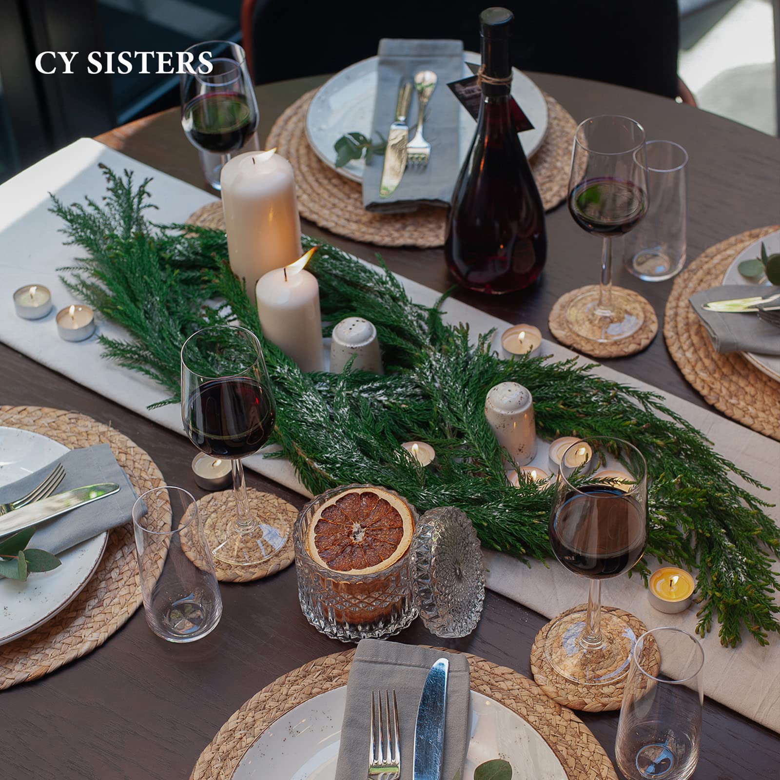 Natural Water Hyacinth Woven Round Placemats Set of 8 with Coasters - 13.4