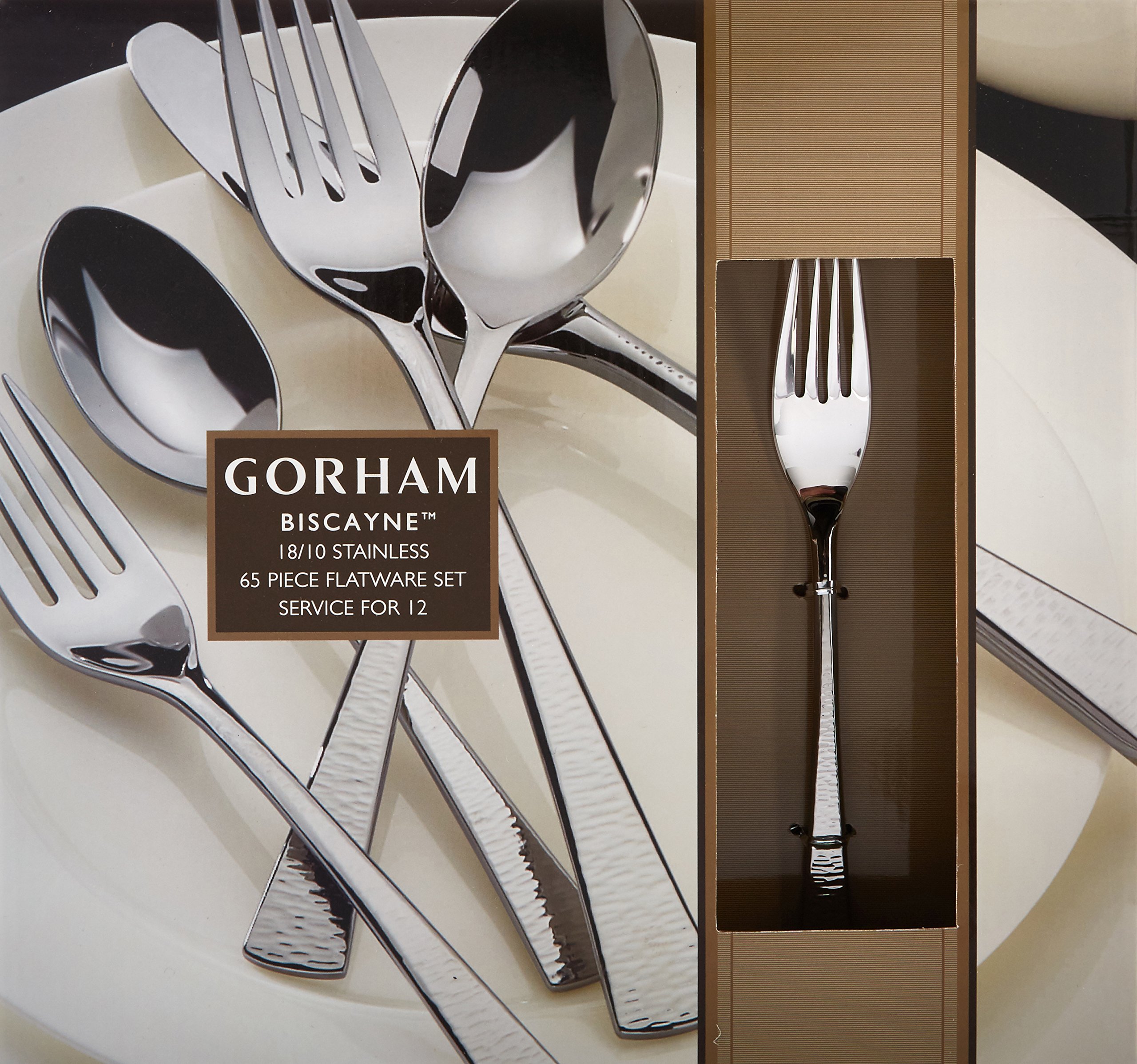 Gorham 871430 Biscayne 65-Piece Stainless Steel Flatware Set, Silverware for 12 - Elegant Dining Utensils for Restaurants, Weddings & Formal Dinner Parties