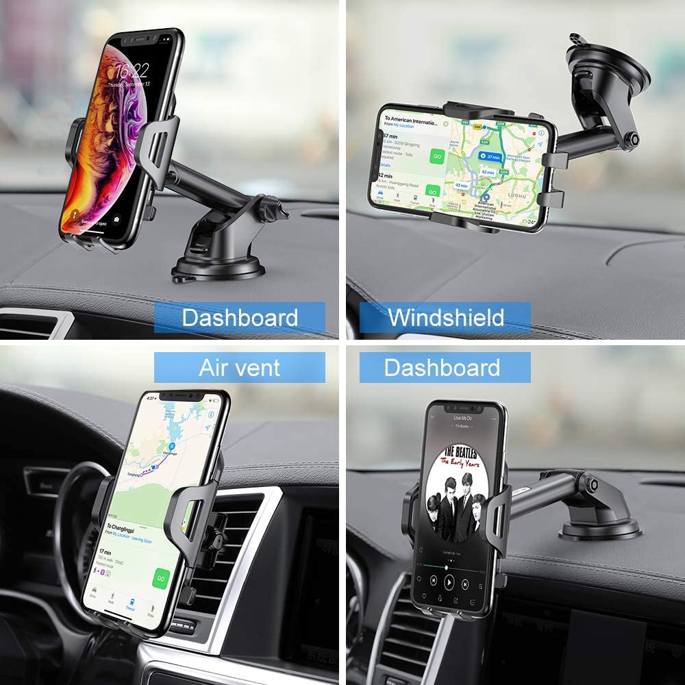 Premium Car Phone Mount Holder - Universal Dashboard & Windshield Cell Phone Stand for iPhone, Samsung & All Smartphones - Perfect for Hands-Free Driving & GPS Navigation