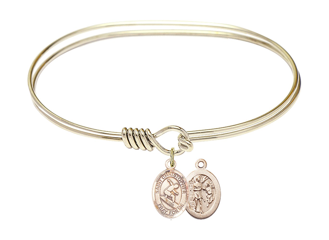 F A Dumont 7 Inch Oval Eye Hook Bangle Bracelet with St. Christopher Surfing Charm - Perfect for Beach Vacations, Surfing Trips & Travel Protection Jewelry