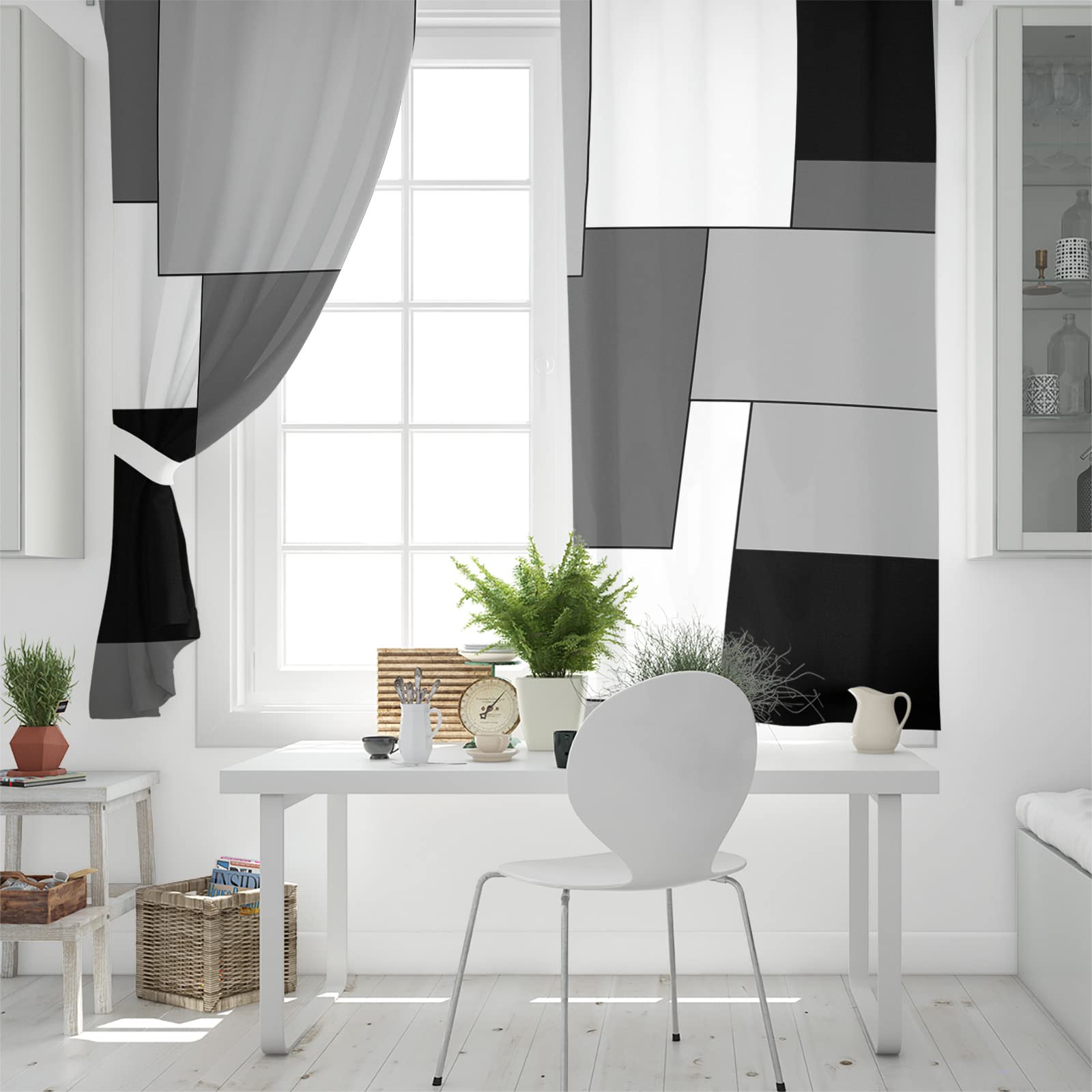 Mid Century Modern Blackout Curtains - Geometric Abstract Art Thermal Insulated Room Darkening Drapes for Living Room & Bedroom (2 Panels, 52x63 Inches) - Perfect for Home Decor, Sun Protection and Energy Efficiency