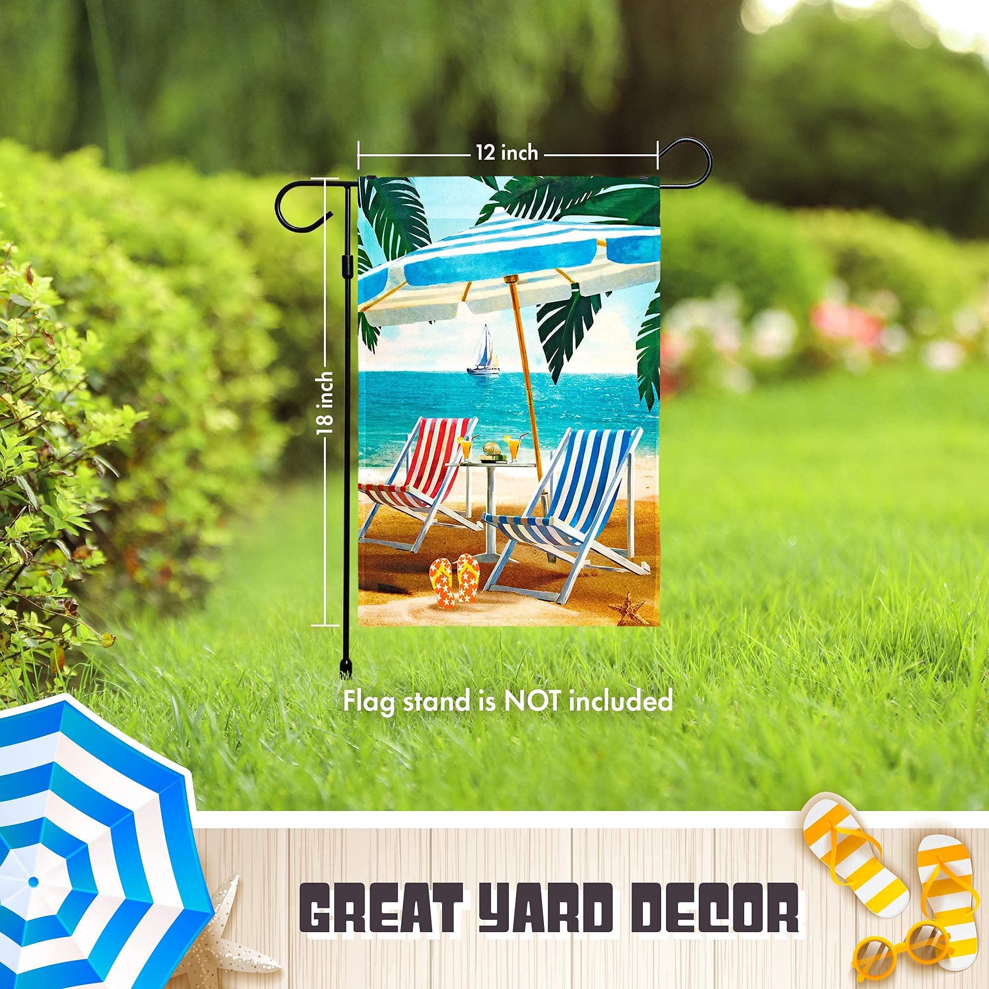 G128 Rustic Beach Summer Garden Flag with Chairs & Umbrella - 12
