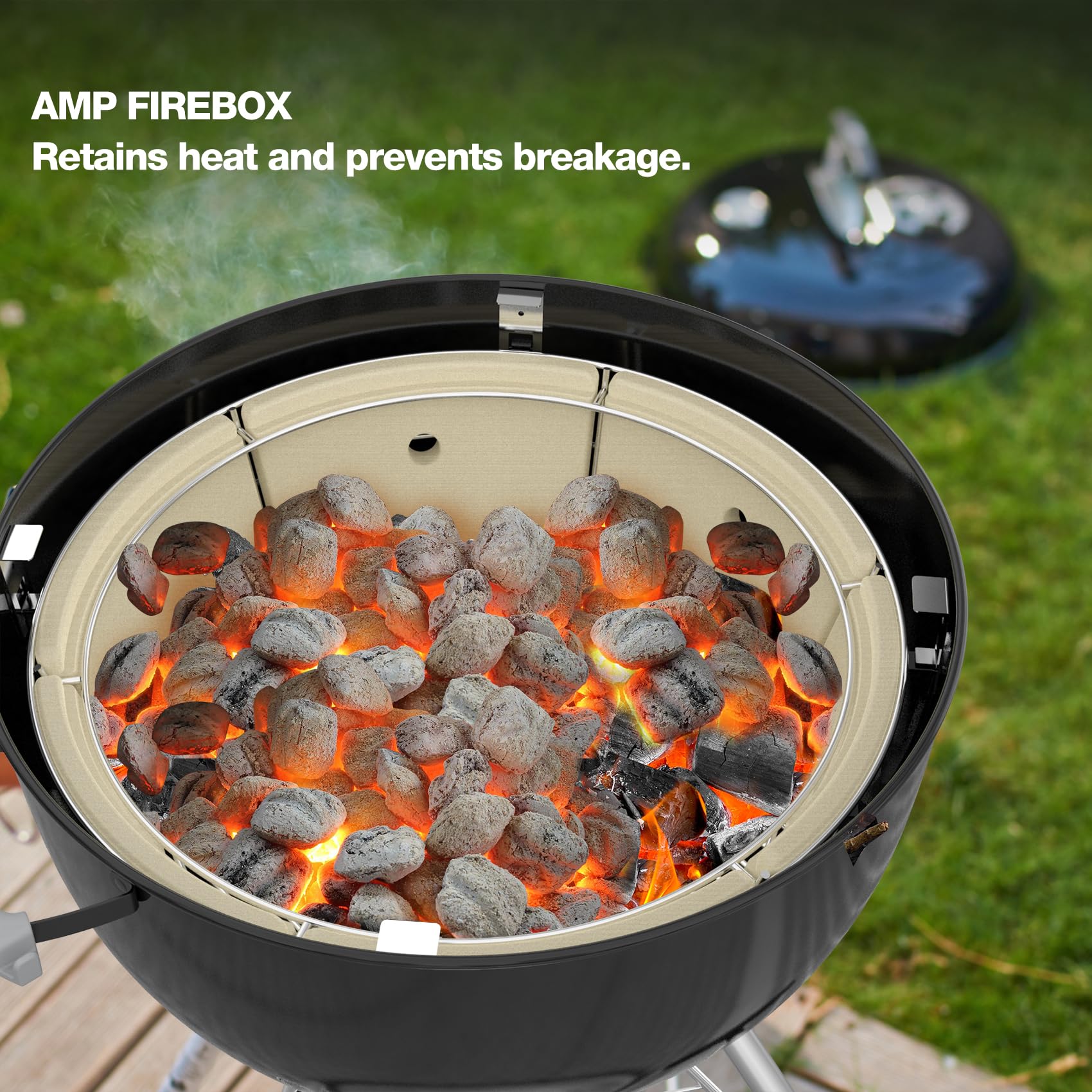 OnlyFire Stainless Steel Charcoal Ash Basket & Firebox Set with Heat Deflector - Compatible with Weber 22-inch Kettle Charcoal Grills - Perfect for BBQ, Smoking, and Outdoor Cooking