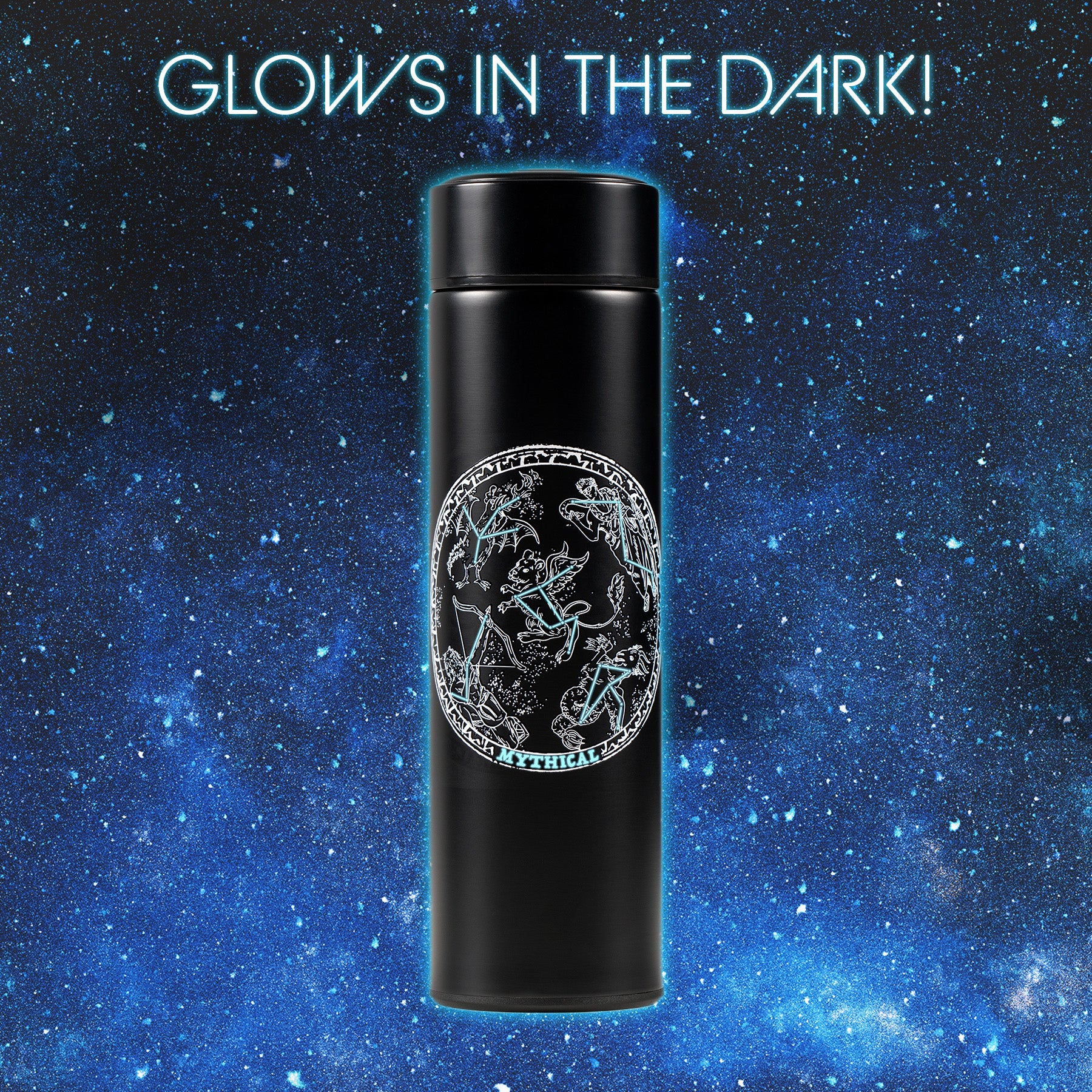 Glow in the Dark Water Bottle with Mythical Constellations - Reusable BPA-Free Leak Proof Stainless Steel Bottle for Hiking, Camping & Outdoor Adventures