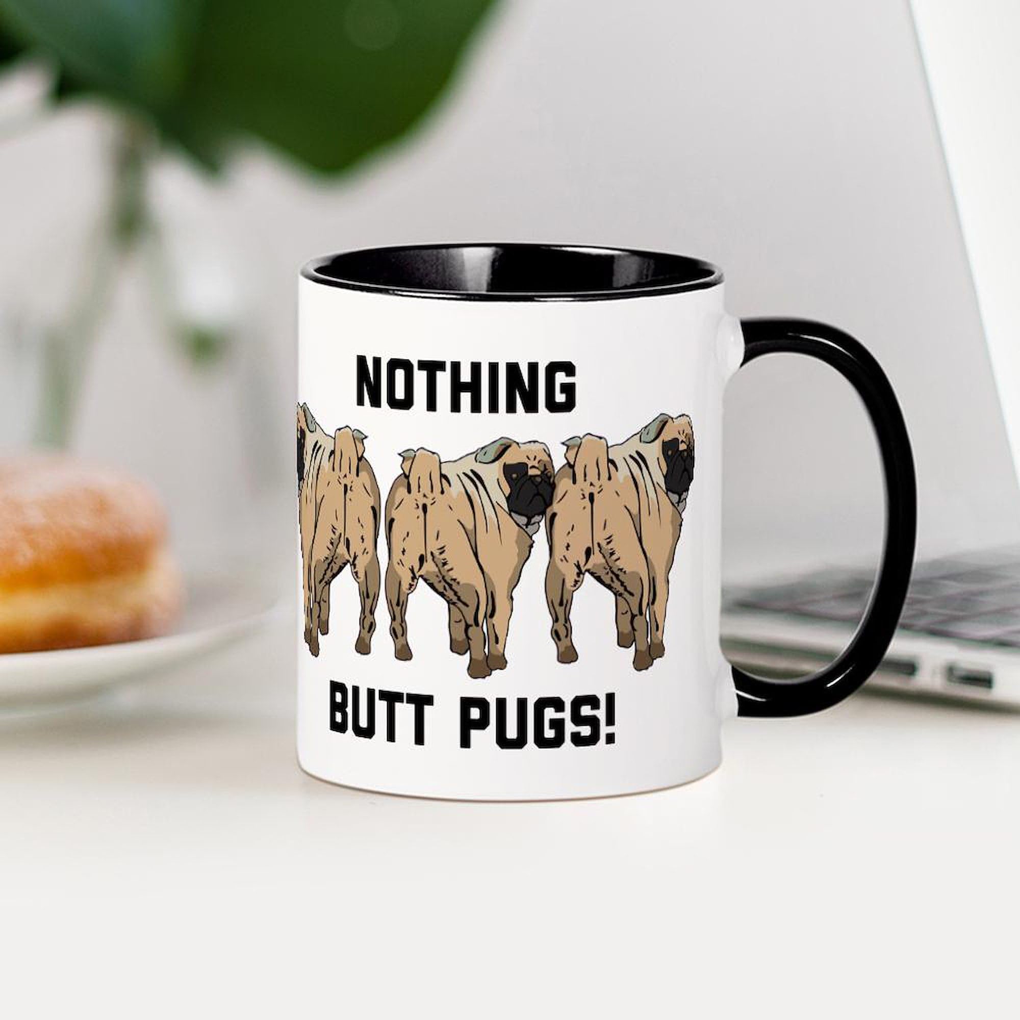 11 oz (325 ml) Ceramic Coffee Mug - Nothing Butt Pugs Design | Funny Dog Lover Gift | Perfect for Home, Office & Coffee Breaks