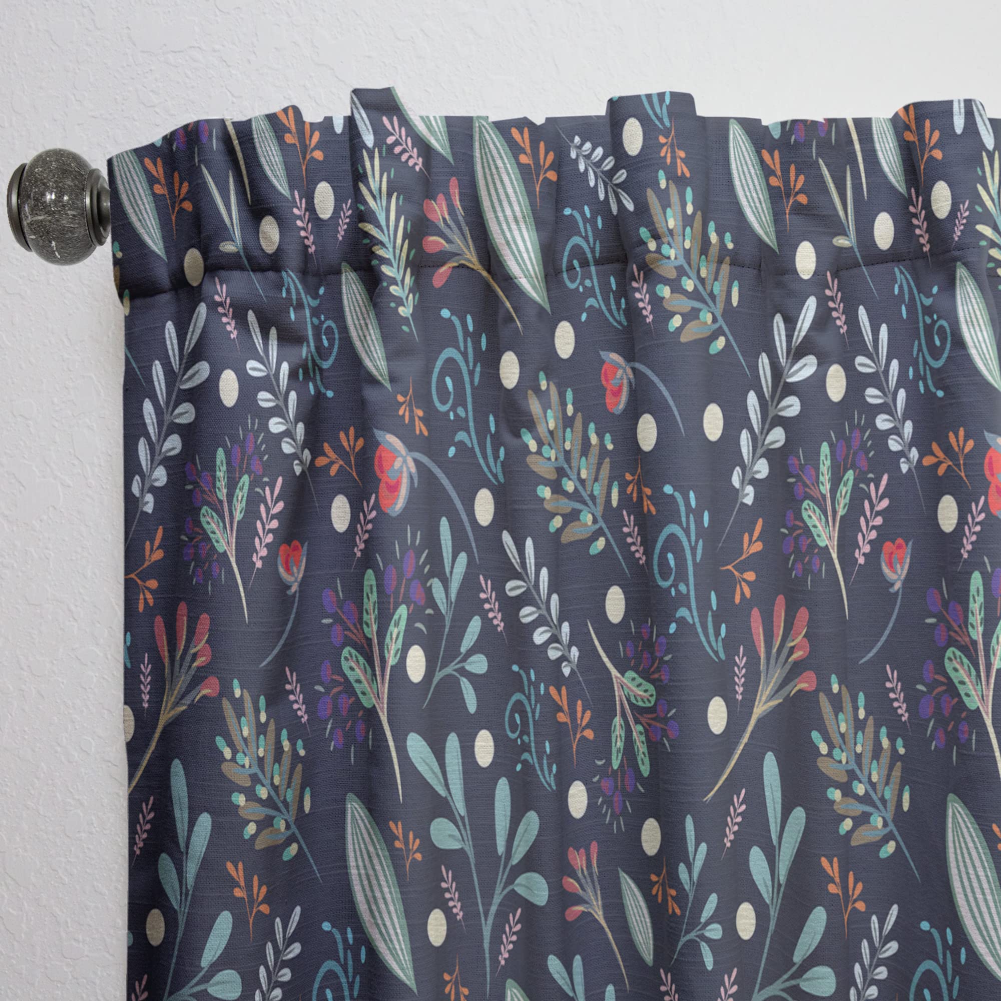 Sparkling Forest Leaves Dark Blue Thermal Insulated Curtains - Single Panel 52x90 Inches - Elegant Window Drapes for Bedroom & Living Room - Perfect for Home Decor & Light Blocking