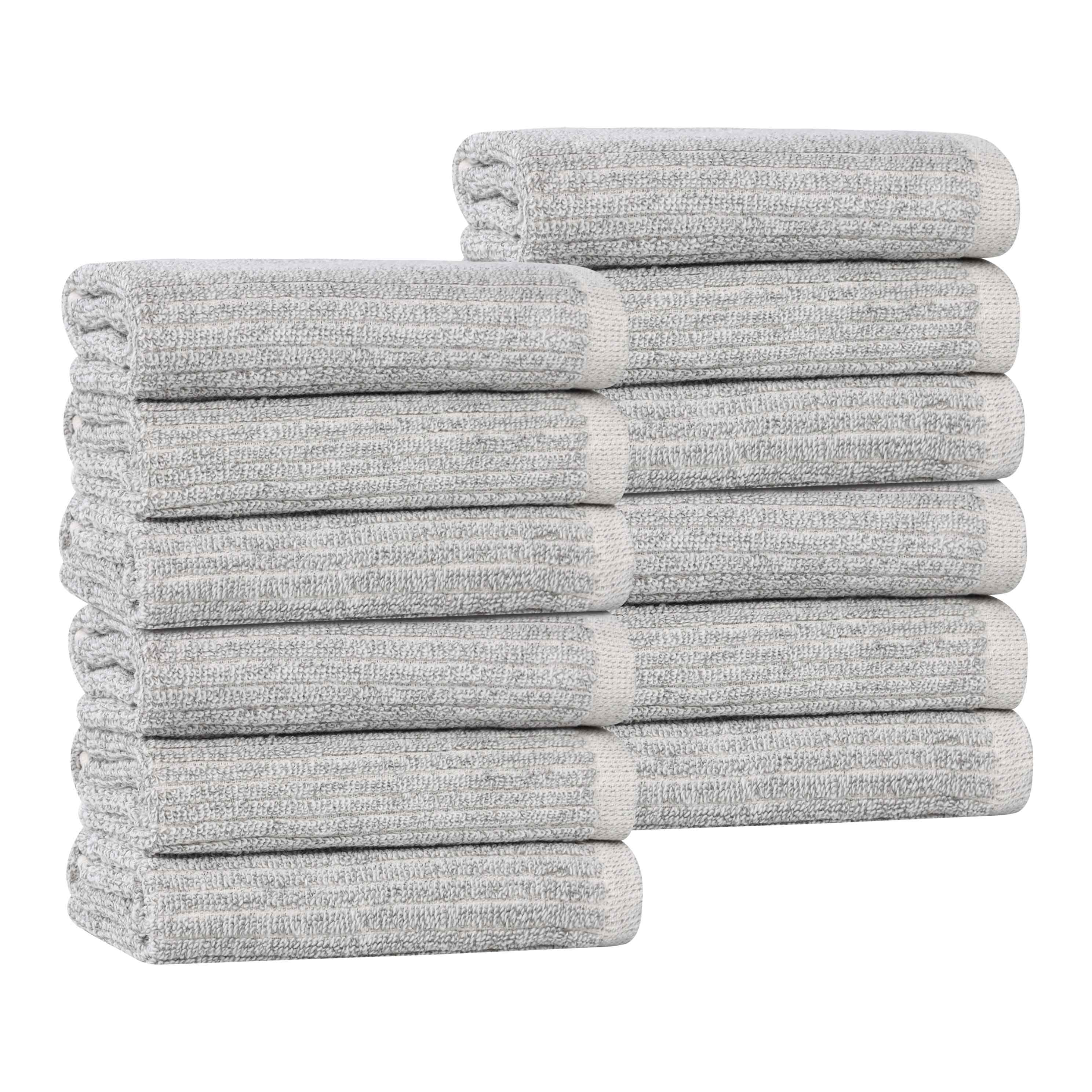 Premium Cotton Blend Solid Ribbed Face Towels & Washcloths Set of 12 - Soft, Absorbent & Quick-Drying for Spa, Bathroom & Travel Use