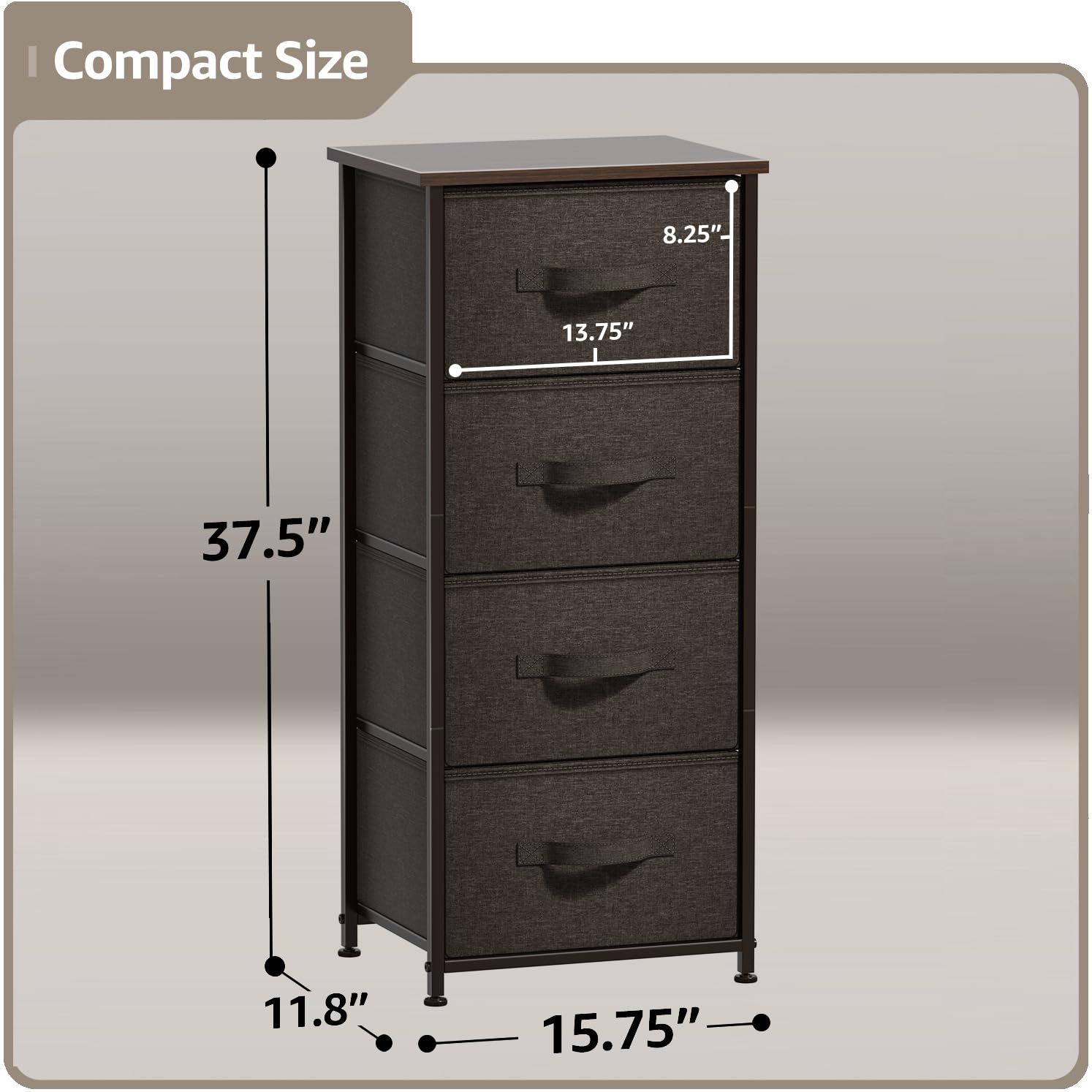 Sorbus 4-Drawer Nightstand - Modern Bedside Table with Steel Frame & Wood Top, Easy Pull Fabric Bins for Bedroom, Office, Dorm | Perfect for Small Spaces, Storage Organization & Home Decor