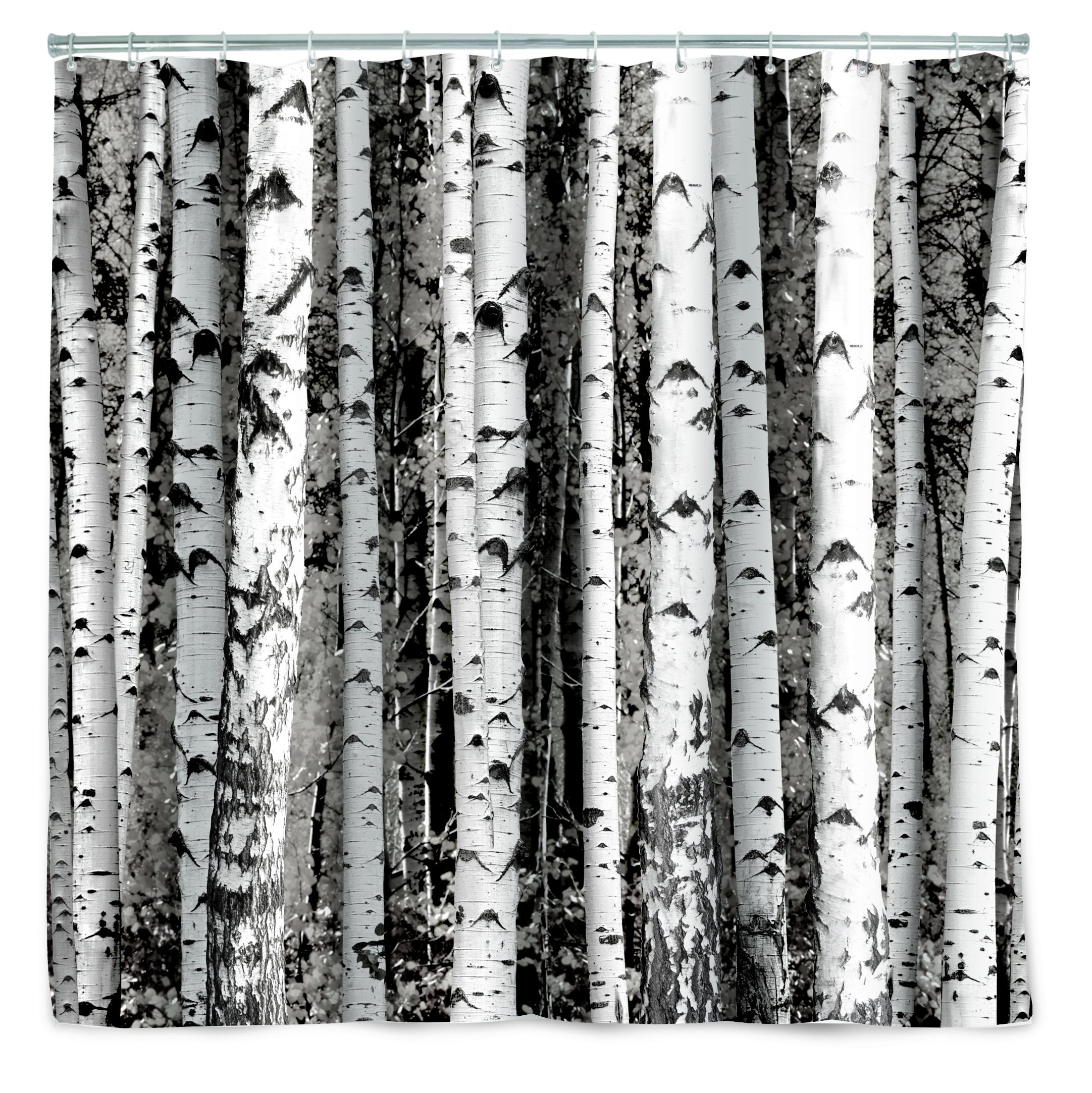 Kikkerland Waterproof Polyester Shower Curtain with Birch Tree Design - Perfect for Bathroom Decor and Modern Home Style