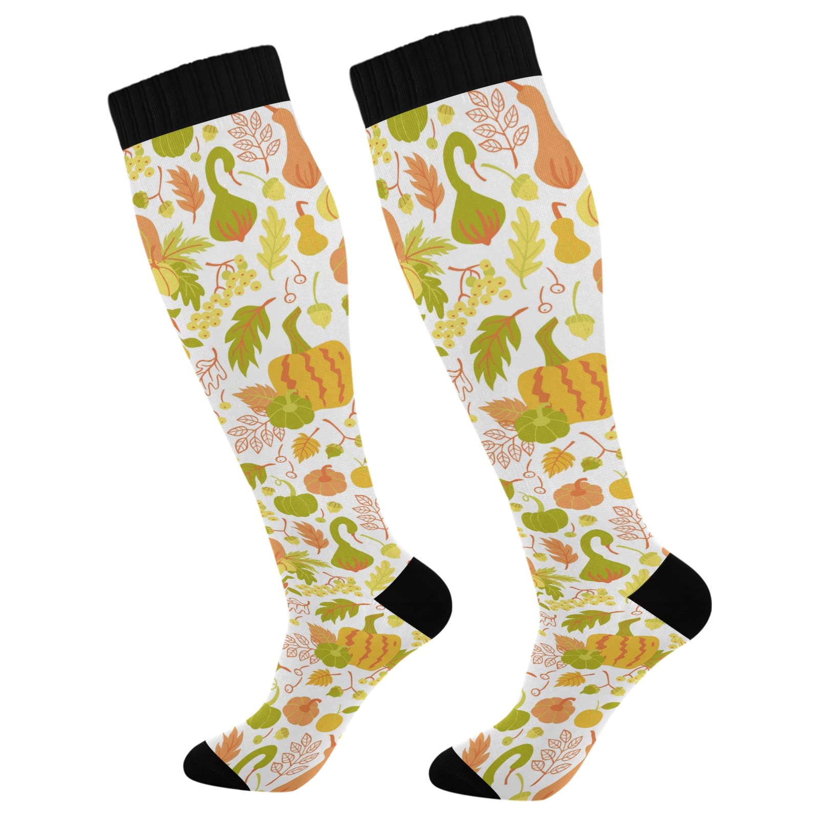 Thanksgiving Colorful Maple Leaves Compression Socks for Women & Men - Cute Comfortable Knee High Socks for Running, Travel & Holiday Outfits