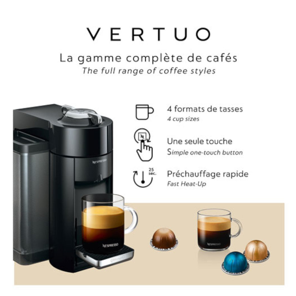De'Longhi NESPRESSO Vertuo Coffee & Espresso Machine with Aeroccino Milk Frother - Piano Black (ENV135BAECA) - Perfect for Home & Office Coffee Lovers