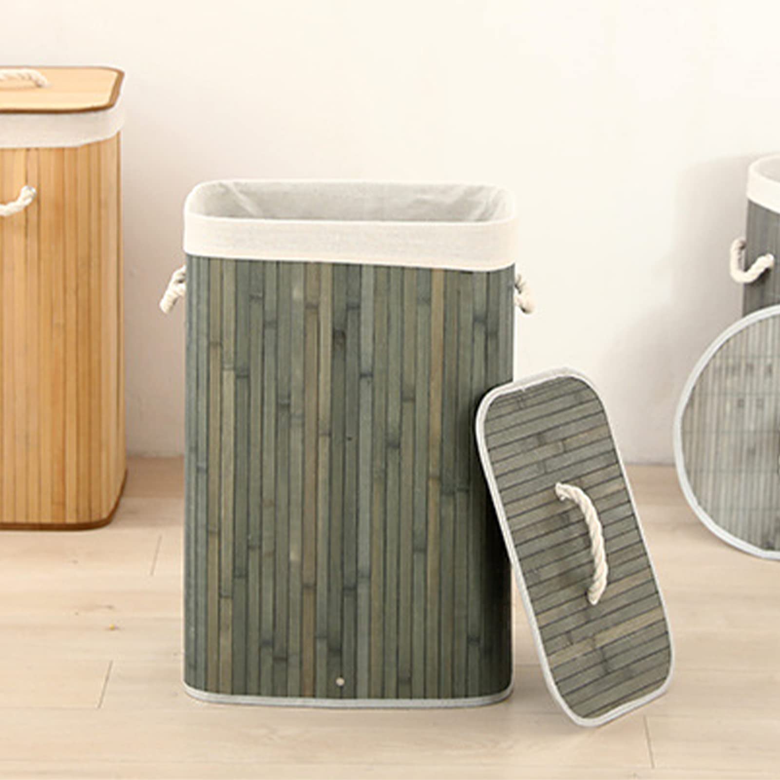 Foldable Bamboo Laundry Basket - Large Capacity Storage Organizer for Clothes, Toys & Groceries | Perfect for Dorm Rooms, Home & Travel | Grey Square (1.7 Cu Ft) - Space Saving & Multi-Purpose Use